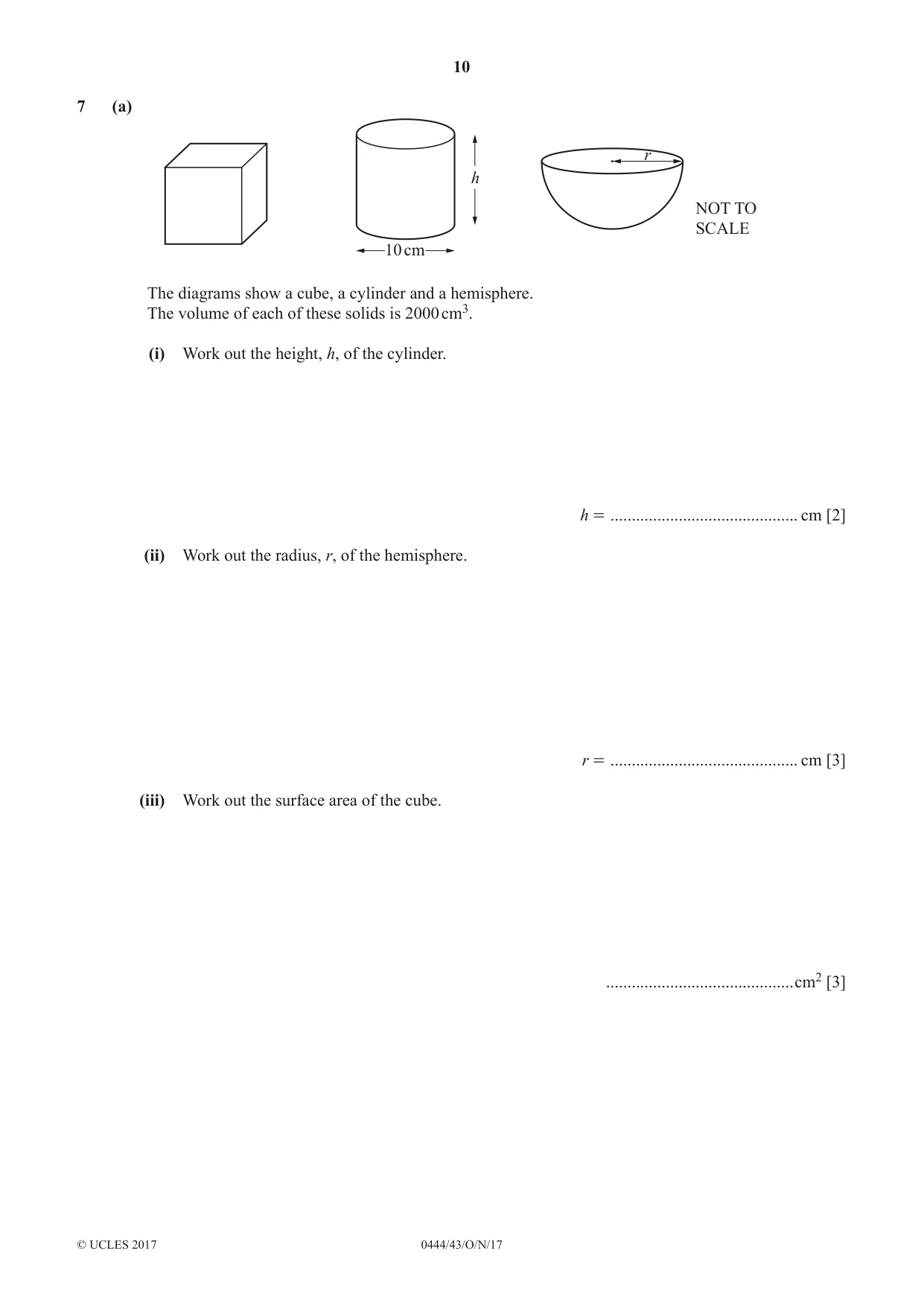 Cambridge IGCSE Mathematics (US) 0444 2017 Oct/Nov Paper 4 · Variant 3 question paper, page 10 of 16