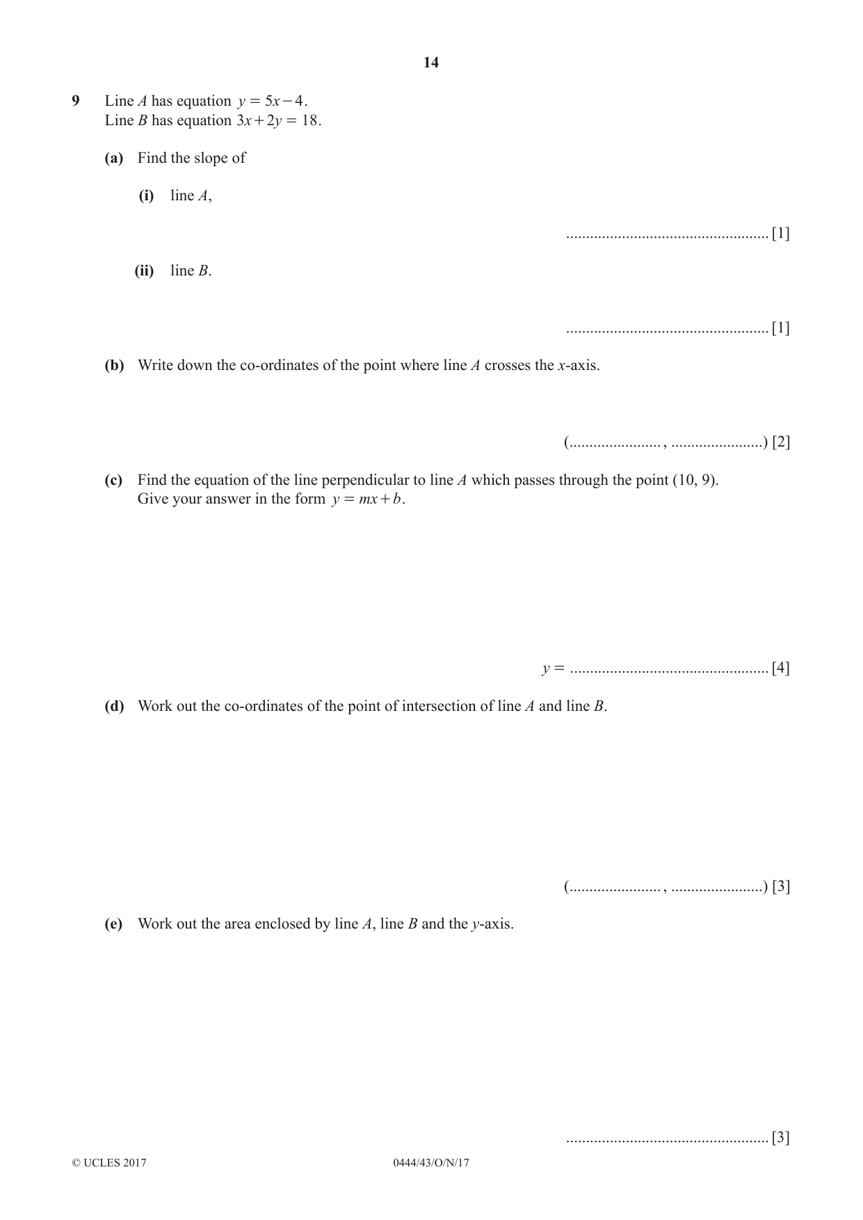 Cambridge IGCSE Mathematics (US) 0444 2017 Oct/Nov Paper 4 · Variant 3 question paper, page 14 of 16