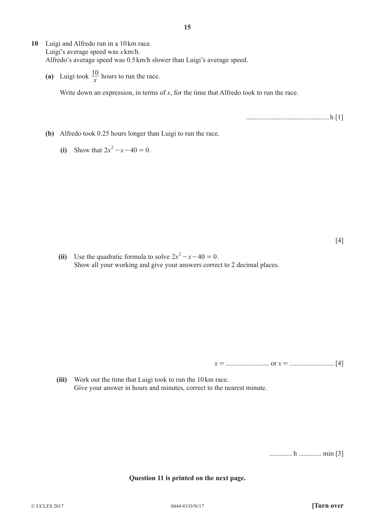Cambridge IGCSE Mathematics (US) 0444 2017 Oct/Nov Paper 4 · Variant 3 question paper, page 15 of 16