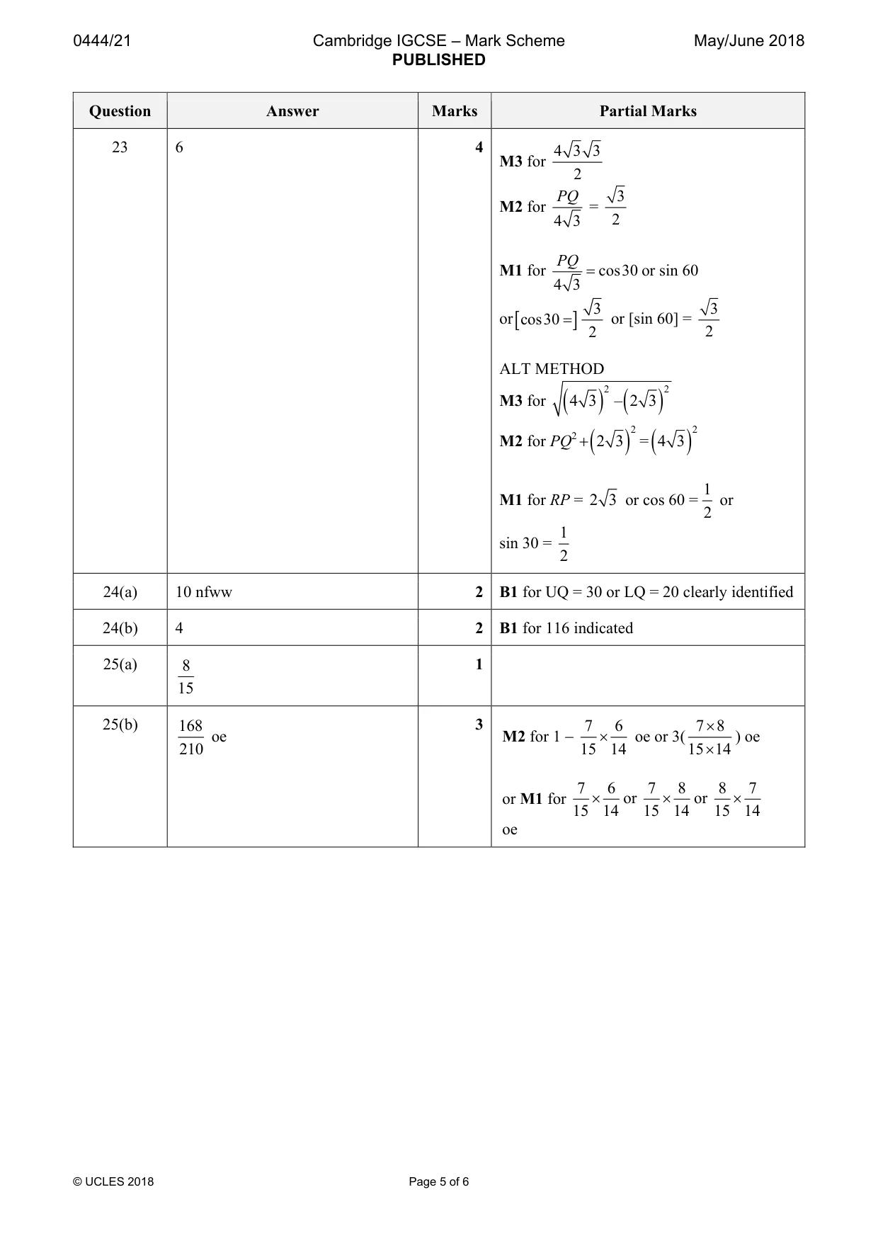 Mark scheme, page 5 of 6