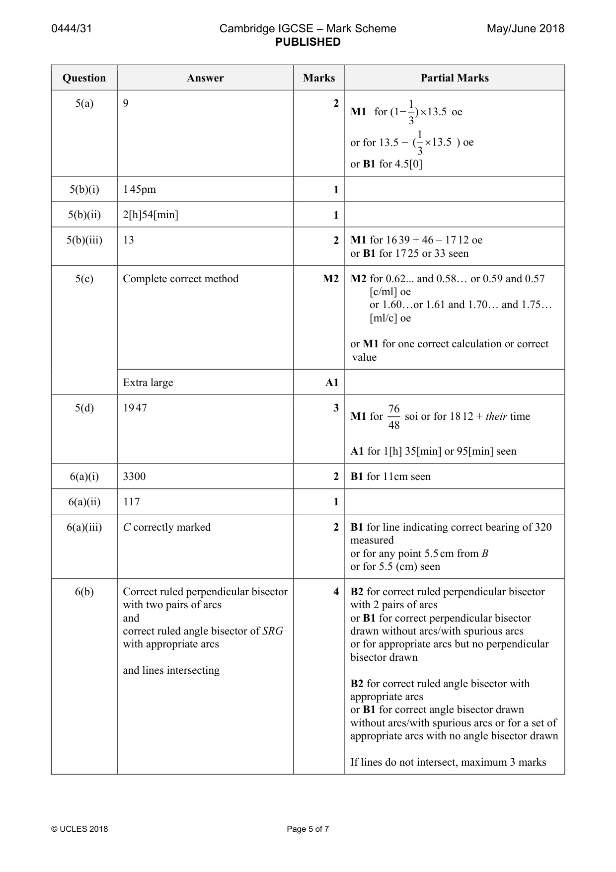Mark scheme, page 5 of 7