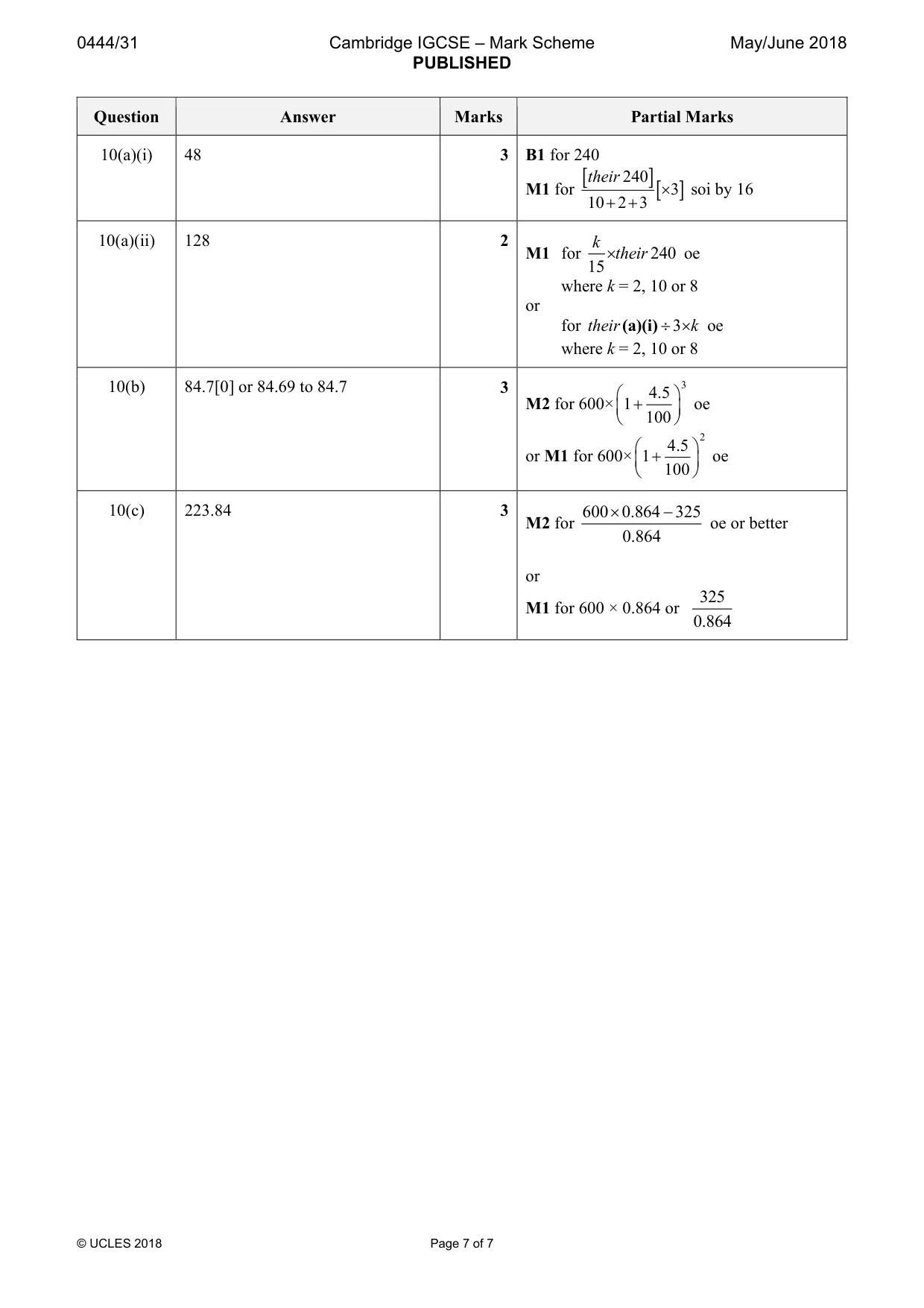 Mark scheme, page 7 of 7