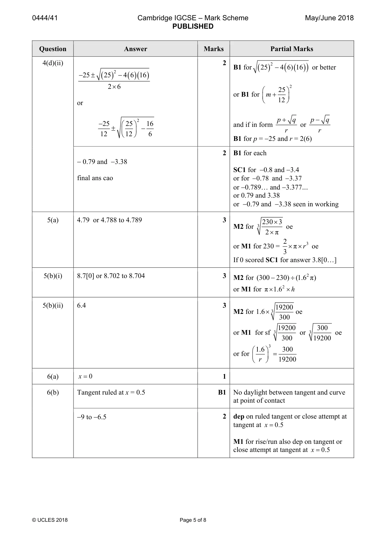 Mark scheme, page 5 of 8
