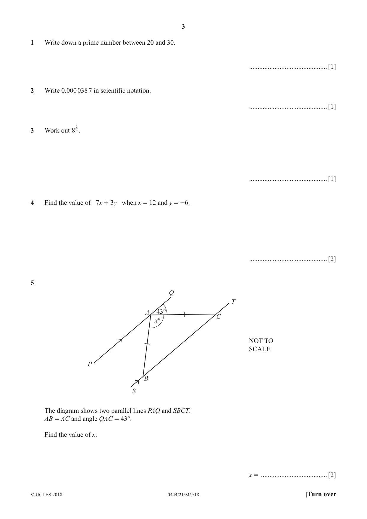 Cambridge IGCSE Mathematics (US) 0444 2018 May/June Paper 2 · Variant 1 question paper, page 3 of 12