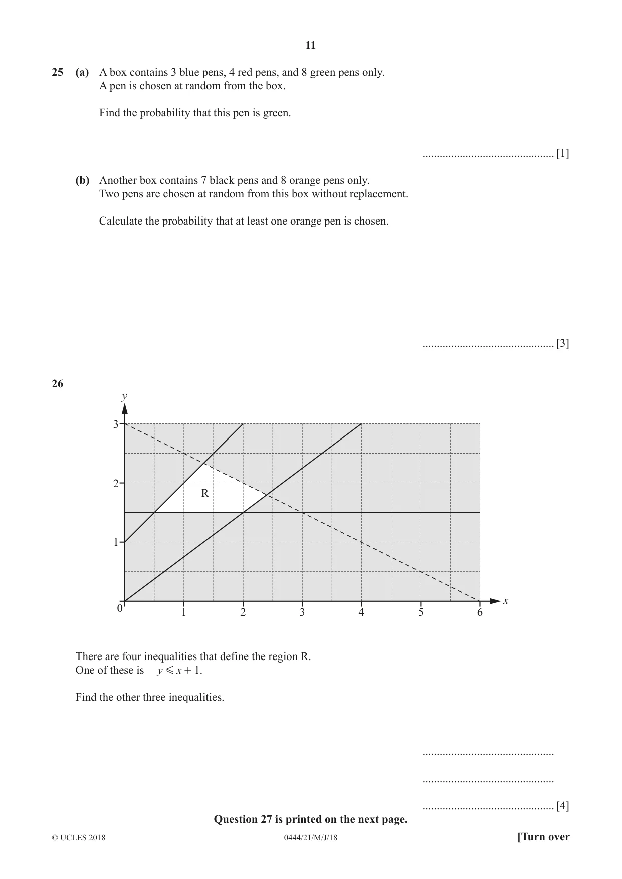Cambridge IGCSE Mathematics (US) 0444 2018 May/June Paper 2 · Variant 1 question paper, page 11 of 12