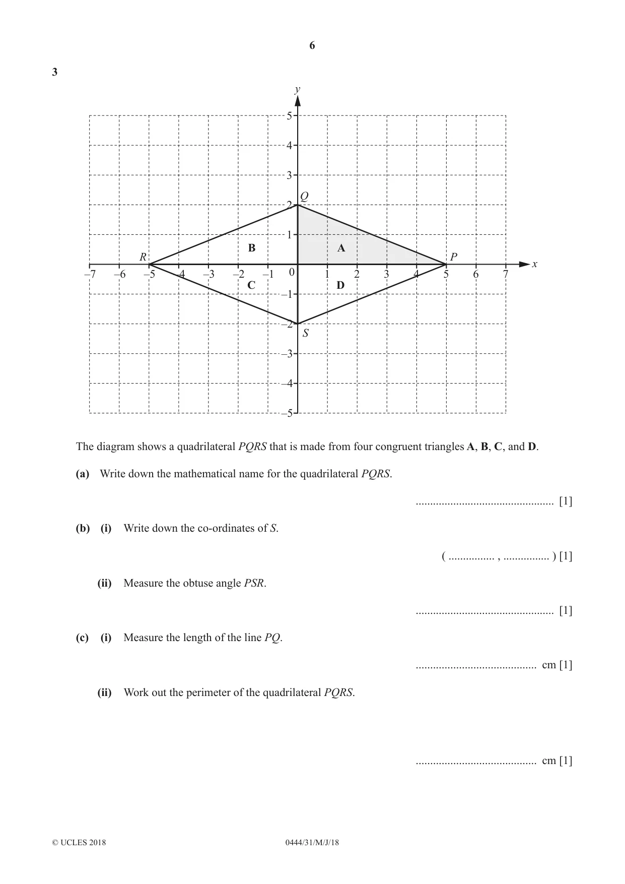 Cambridge IGCSE Mathematics (US) 0444 2018 May/June Paper 3 · Variant 1 question paper, page 6 of 20