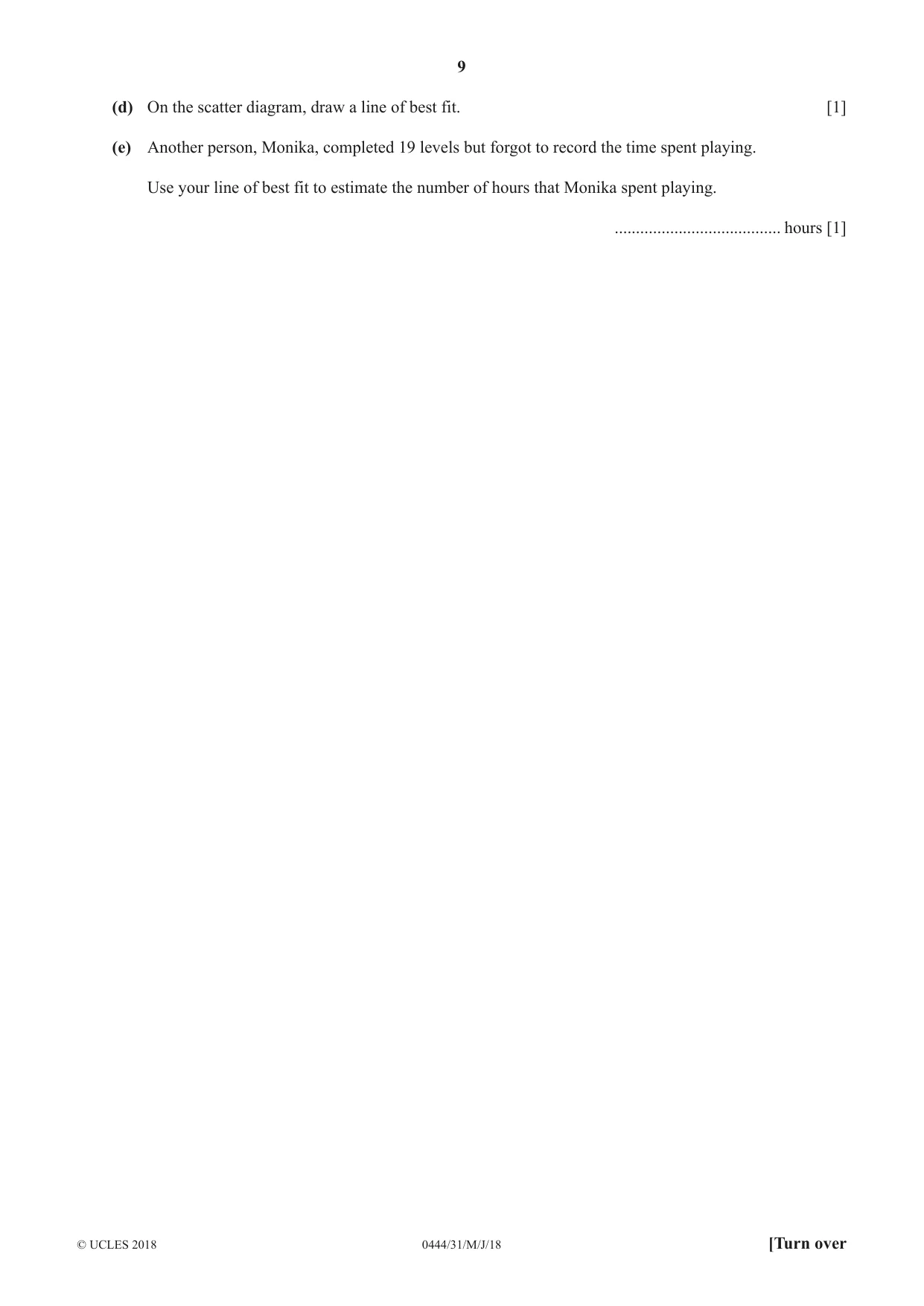 Cambridge IGCSE Mathematics (US) 0444 2018 May/June Paper 3 · Variant 1 question paper, page 9 of 20