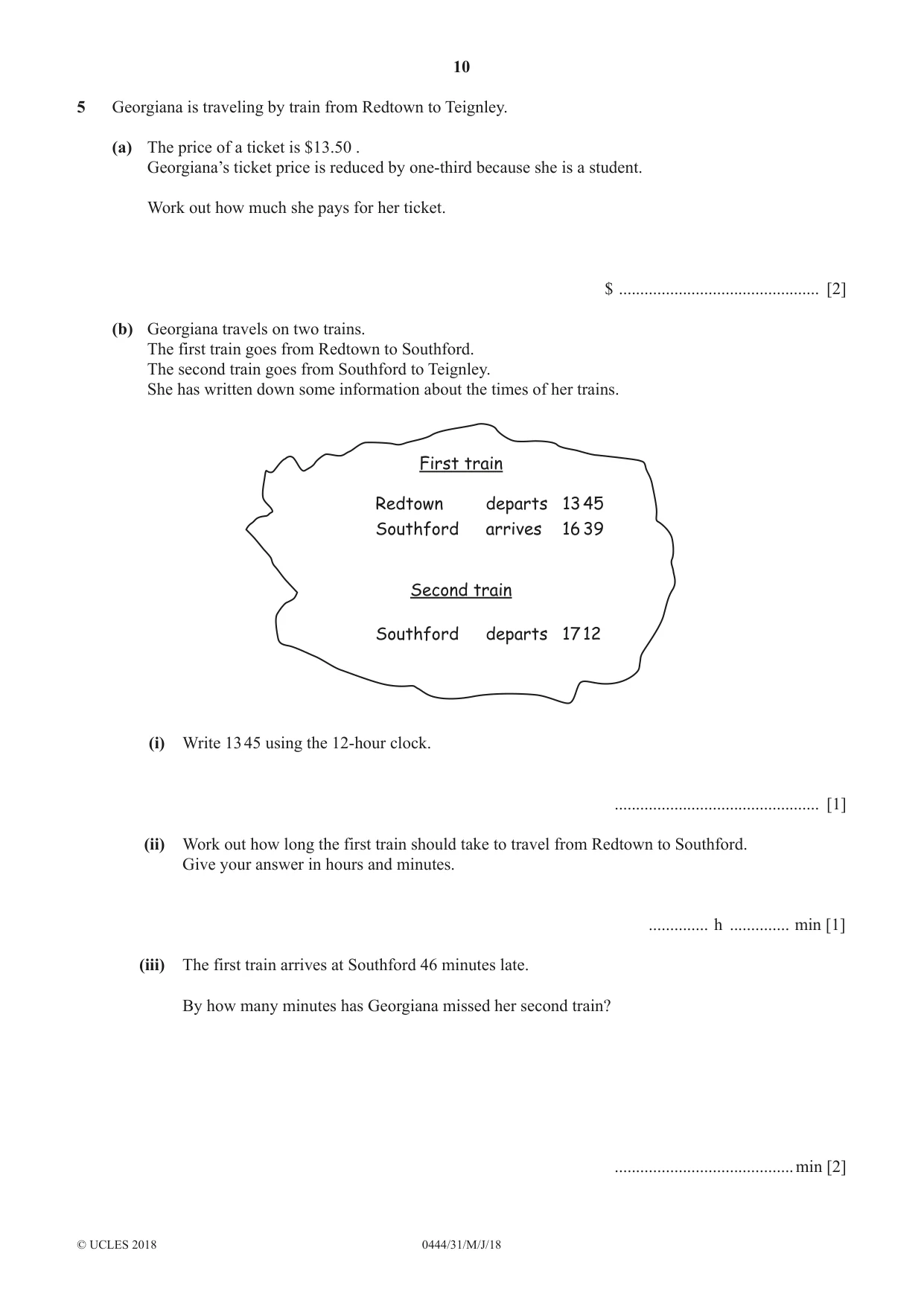 Cambridge IGCSE Mathematics (US) 0444 2018 May/June Paper 3 · Variant 1 question paper, page 10 of 20