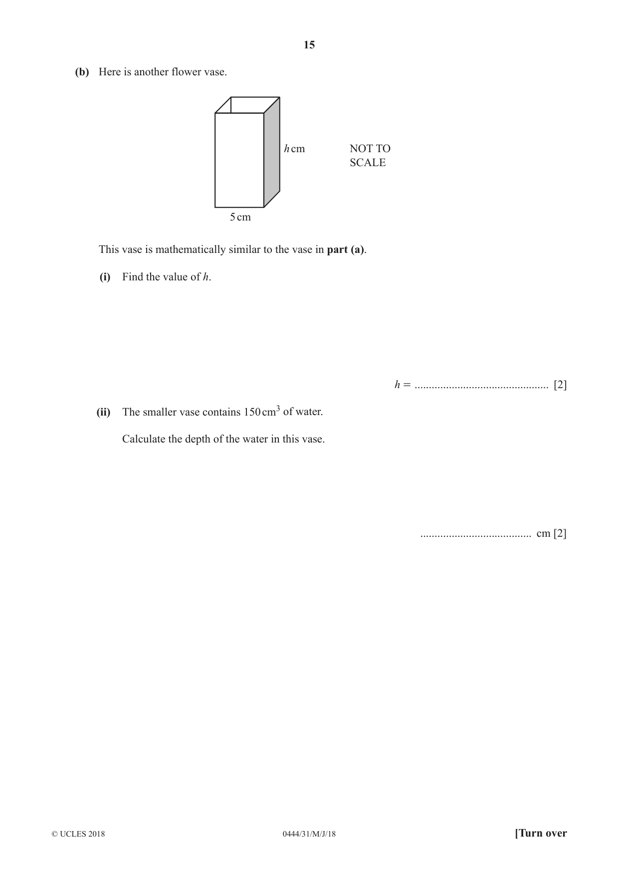 Cambridge IGCSE Mathematics (US) 0444 2018 May/June Paper 3 · Variant 1 question paper, page 15 of 20