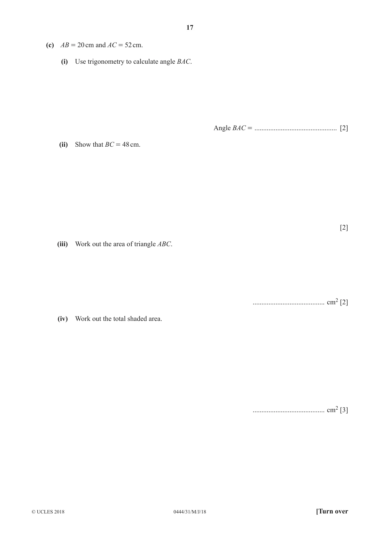 Cambridge IGCSE Mathematics (US) 0444 2018 May/June Paper 3 · Variant 1 question paper, page 17 of 20