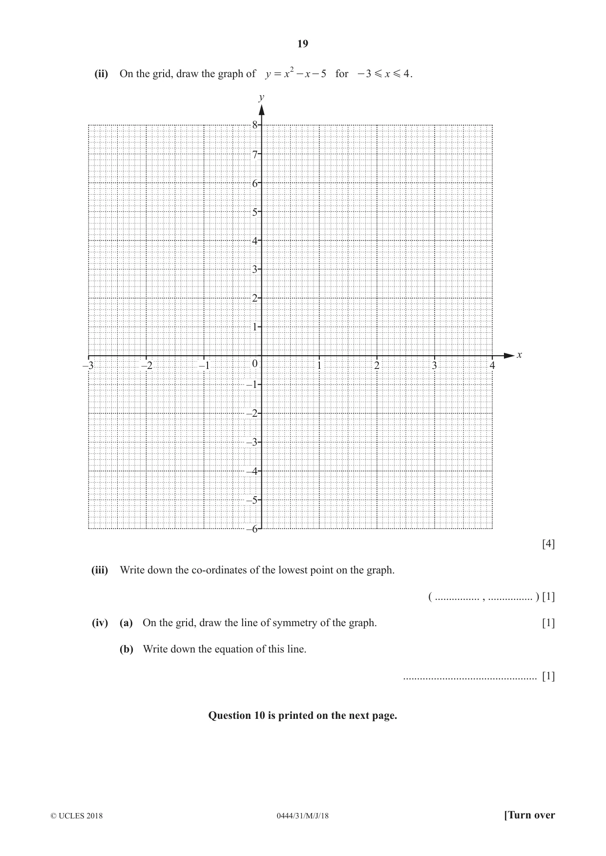 Cambridge IGCSE Mathematics (US) 0444 2018 May/June Paper 3 · Variant 1 question paper, page 19 of 20