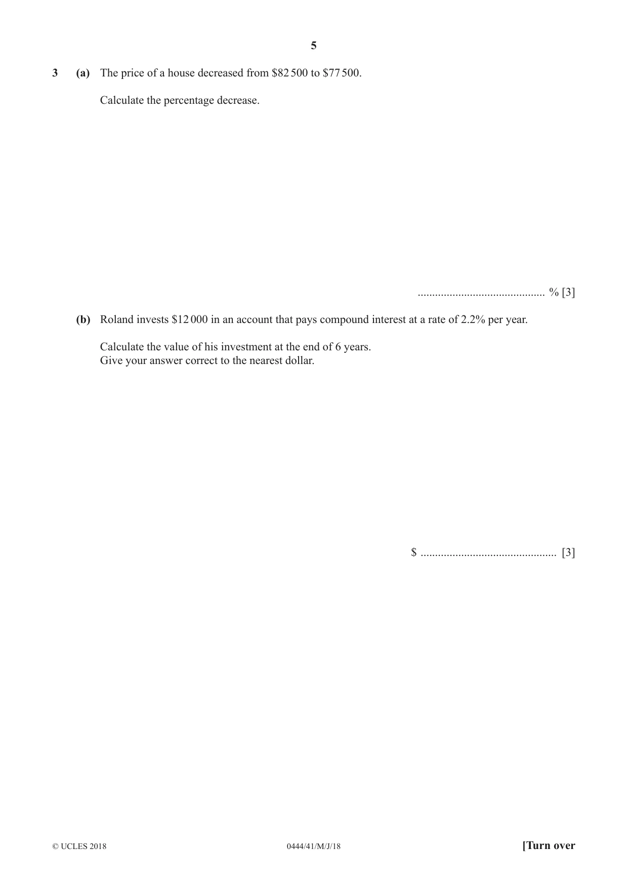 Cambridge IGCSE Mathematics (US) 0444 2018 May/June Paper 4 · Variant 1 question paper, page 5 of 20