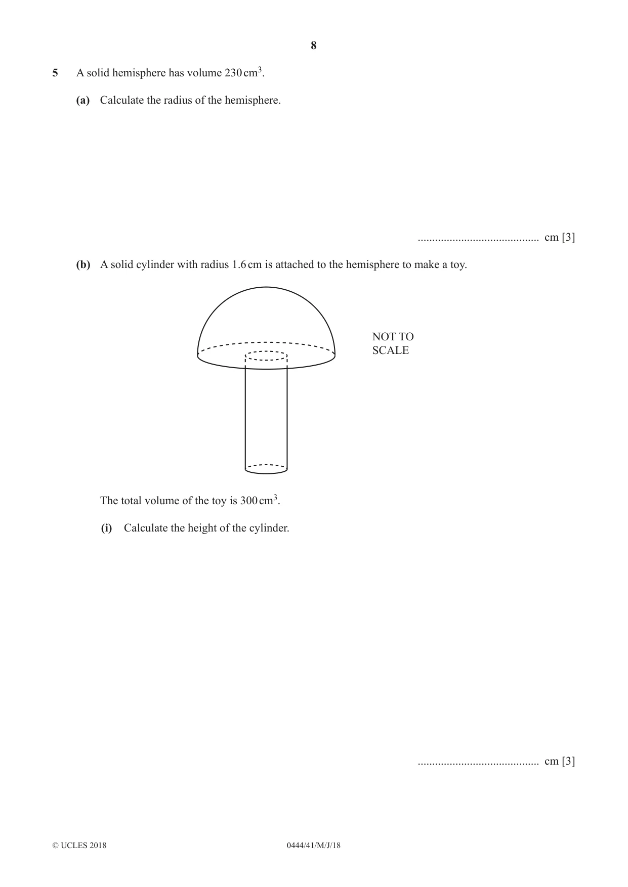 Cambridge IGCSE Mathematics (US) 0444 2018 May/June Paper 4 · Variant 1 question paper, page 8 of 20