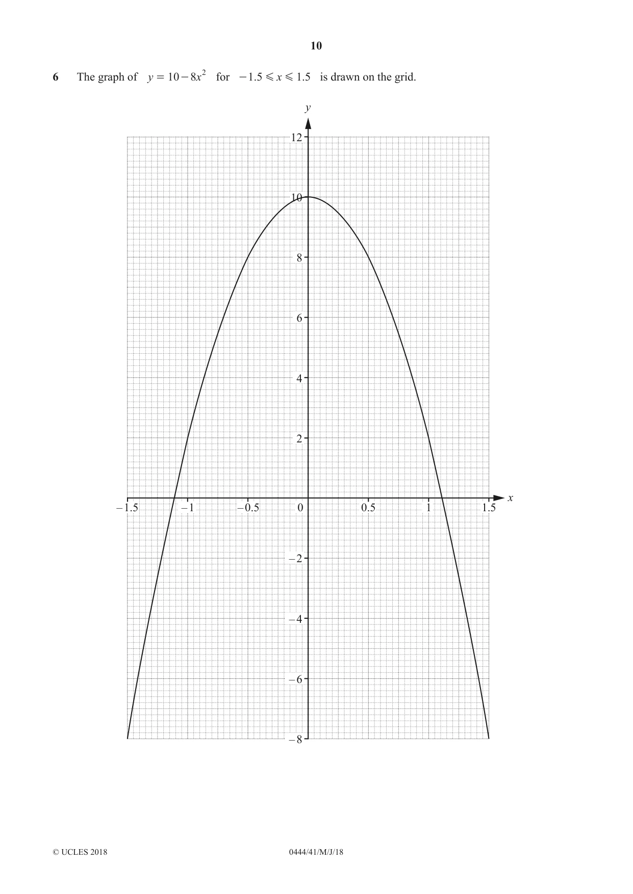 Cambridge IGCSE Mathematics (US) 0444 2018 May/June Paper 4 · Variant 1 question paper, page 10 of 20