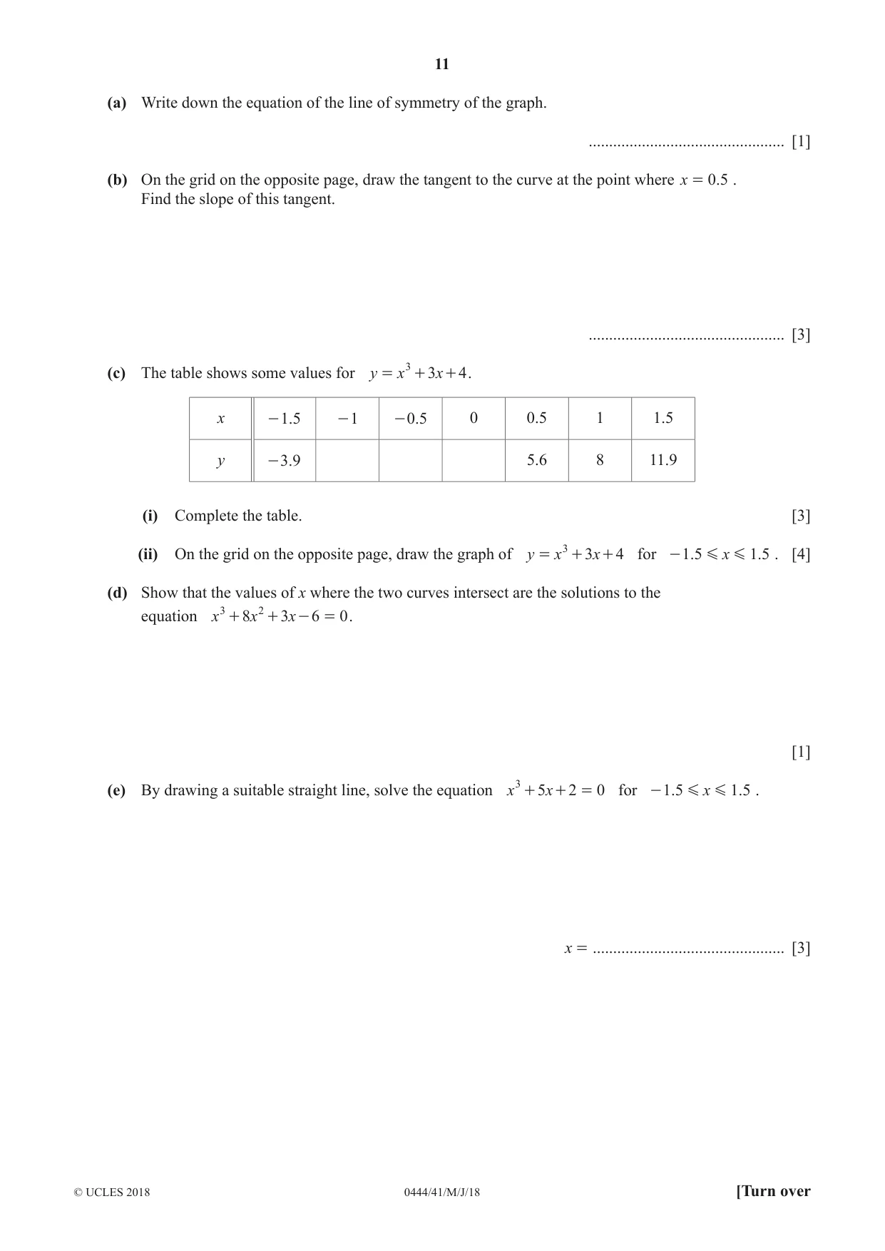 Cambridge IGCSE Mathematics (US) 0444 2018 May/June Paper 4 · Variant 1 question paper, page 11 of 20