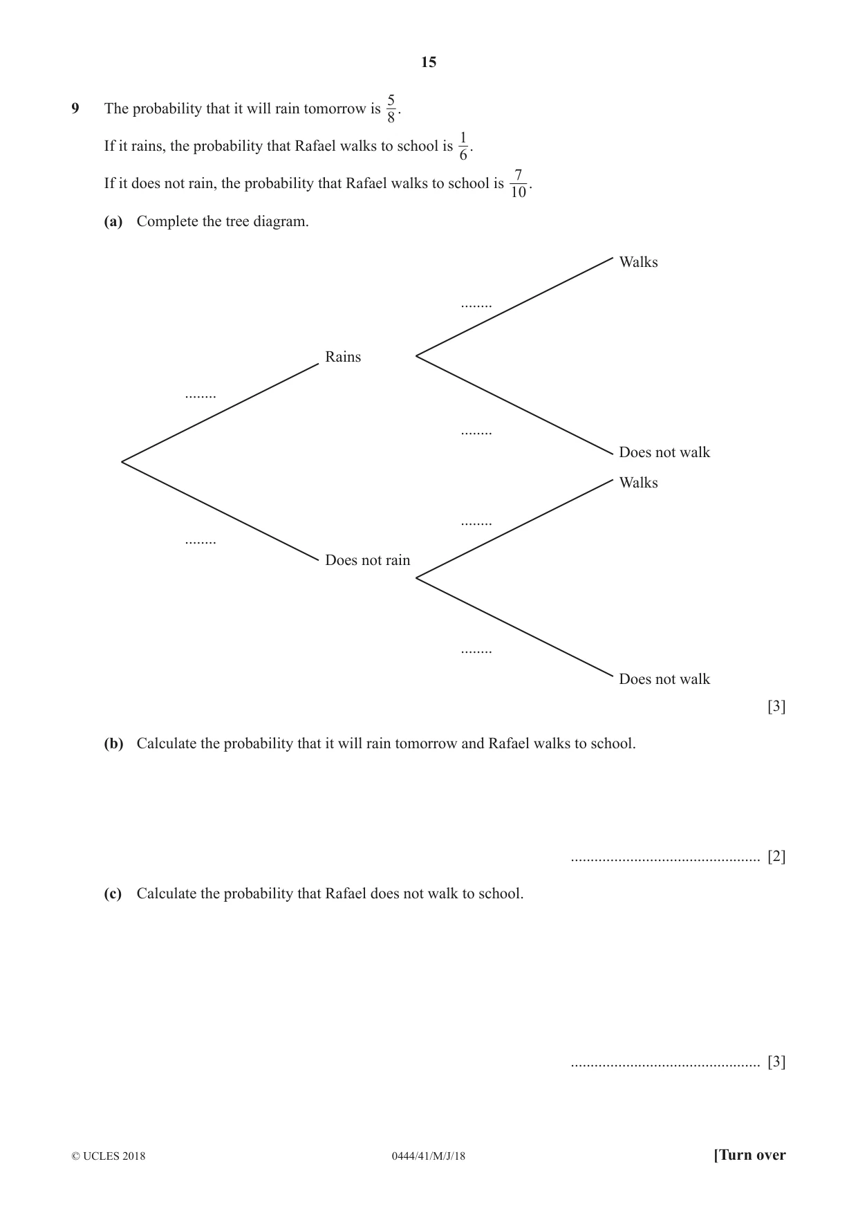 Cambridge IGCSE Mathematics (US) 0444 2018 May/June Paper 4 · Variant 1 question paper, page 15 of 20