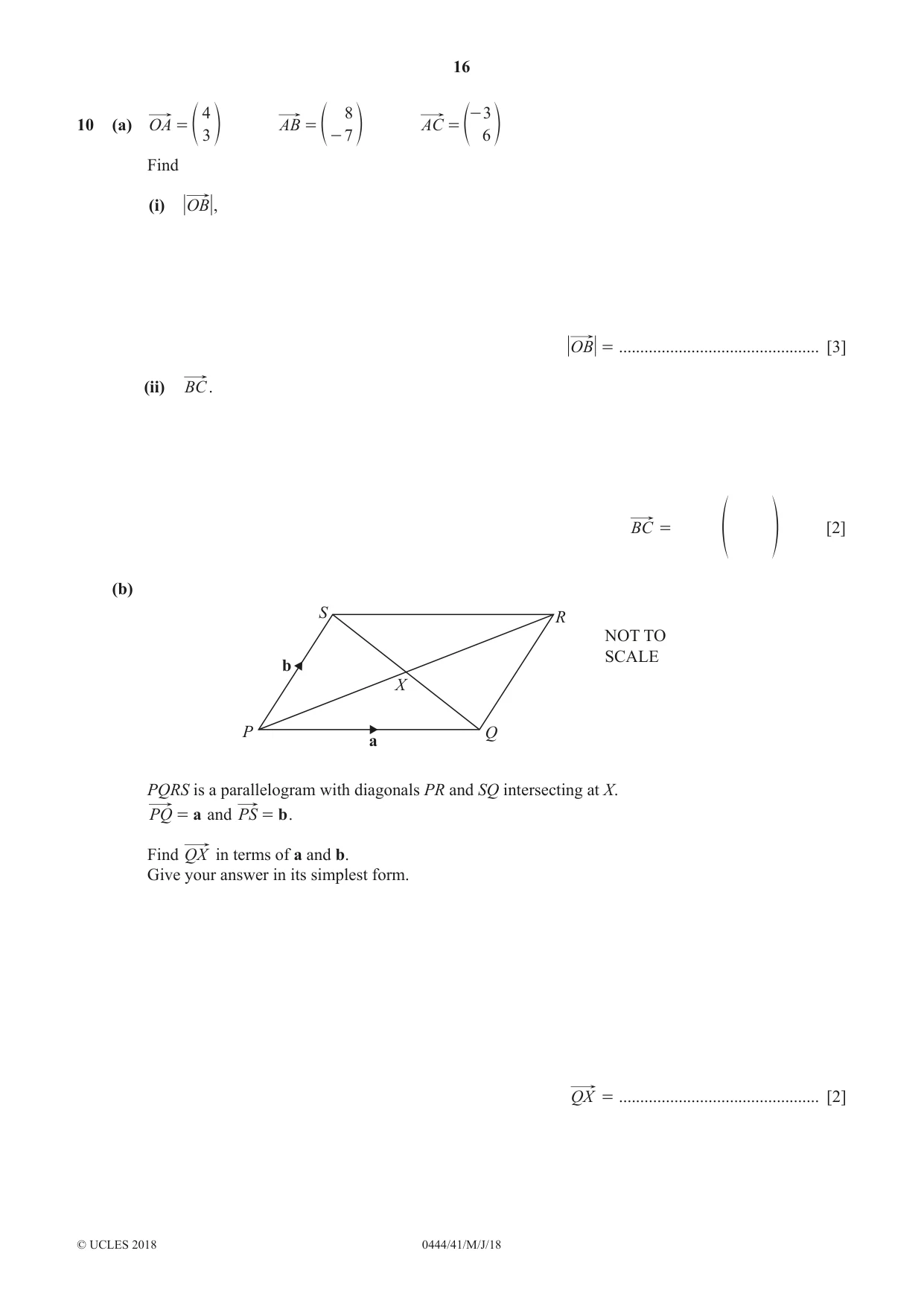 Cambridge IGCSE Mathematics (US) 0444 2018 May/June Paper 4 · Variant 1 question paper, page 16 of 20