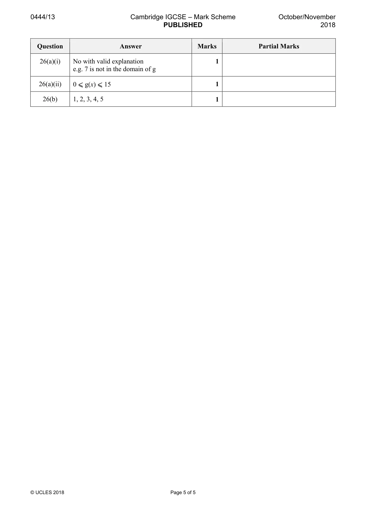 Mark scheme, page 5 of 5