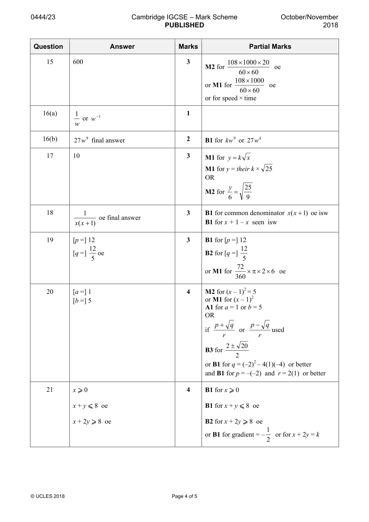Mark scheme, page 4 of 5