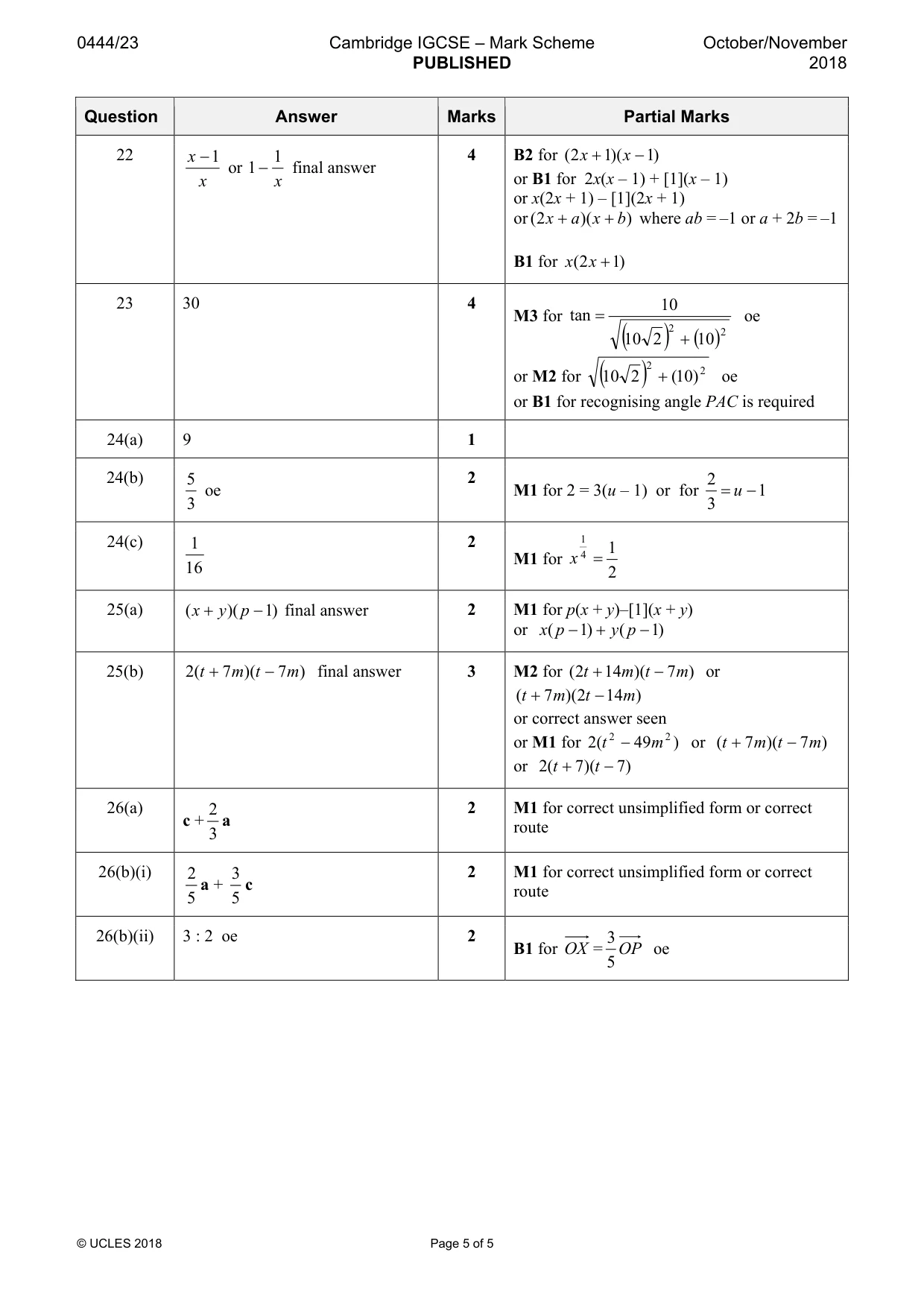 Mark scheme, page 5 of 5