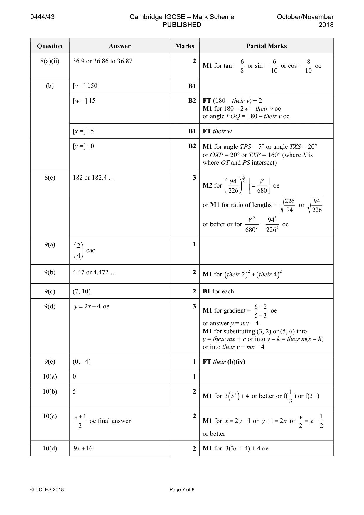 Mark scheme, page 7 of 8