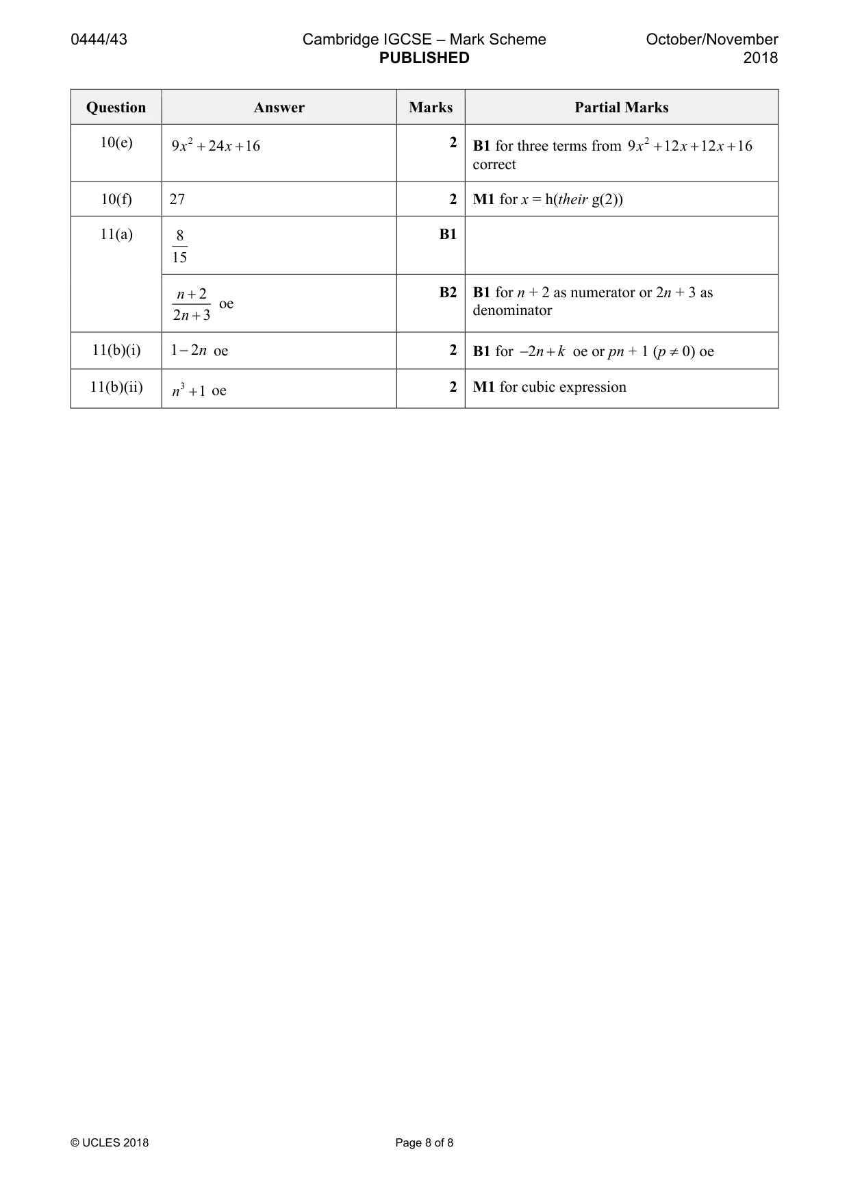 Mark scheme, page 8 of 8