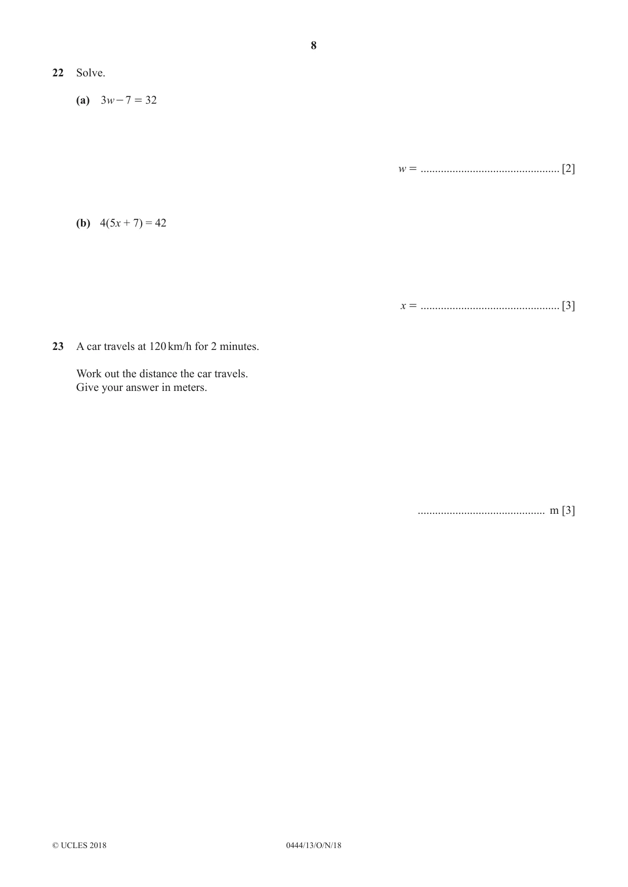 Cambridge IGCSE Mathematics (US) 0444 2018 Oct/Nov Paper 1 · Variant 3 question paper, page 8 of 12