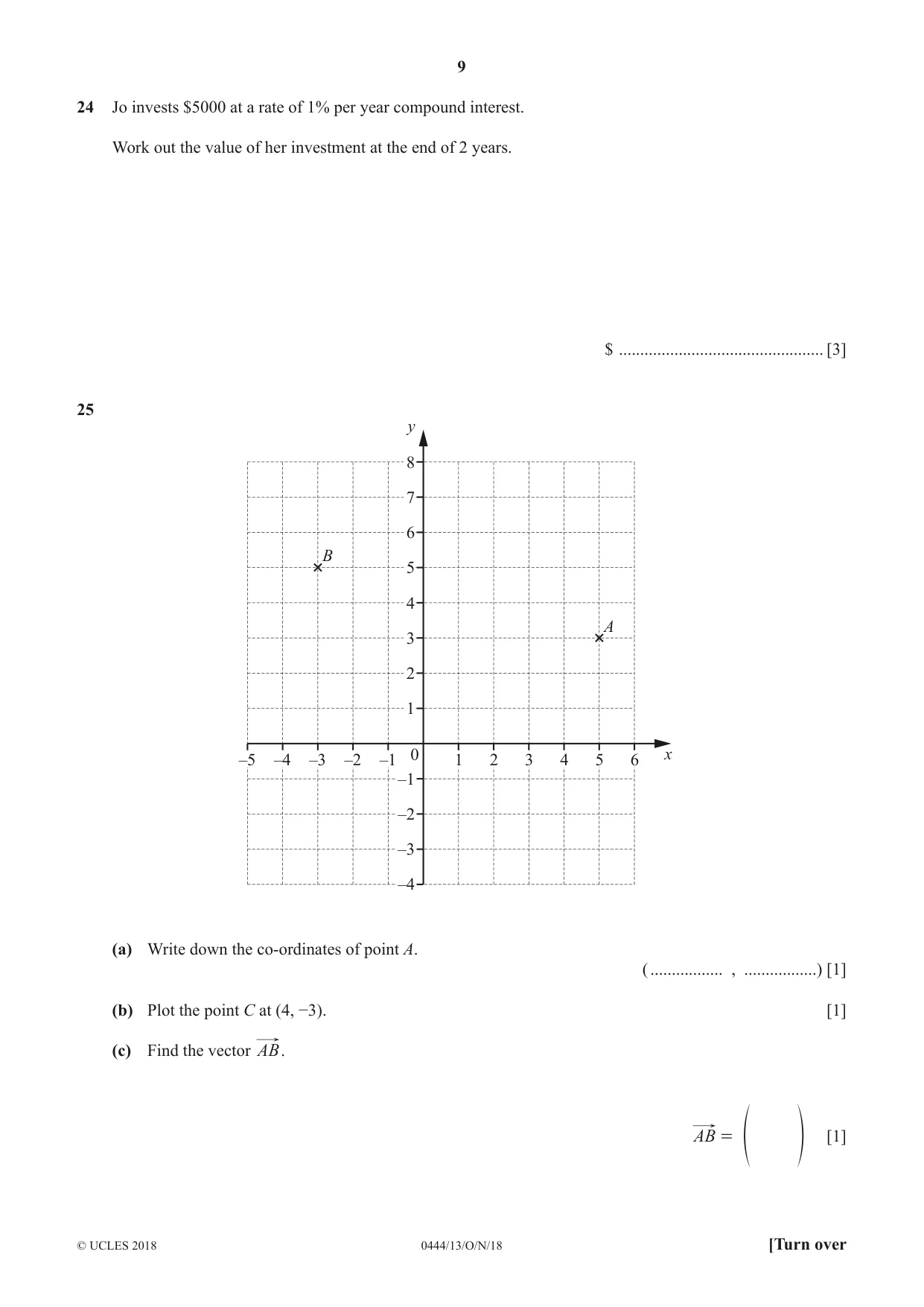Cambridge IGCSE Mathematics (US) 0444 2018 Oct/Nov Paper 1 · Variant 3 question paper, page 9 of 12
