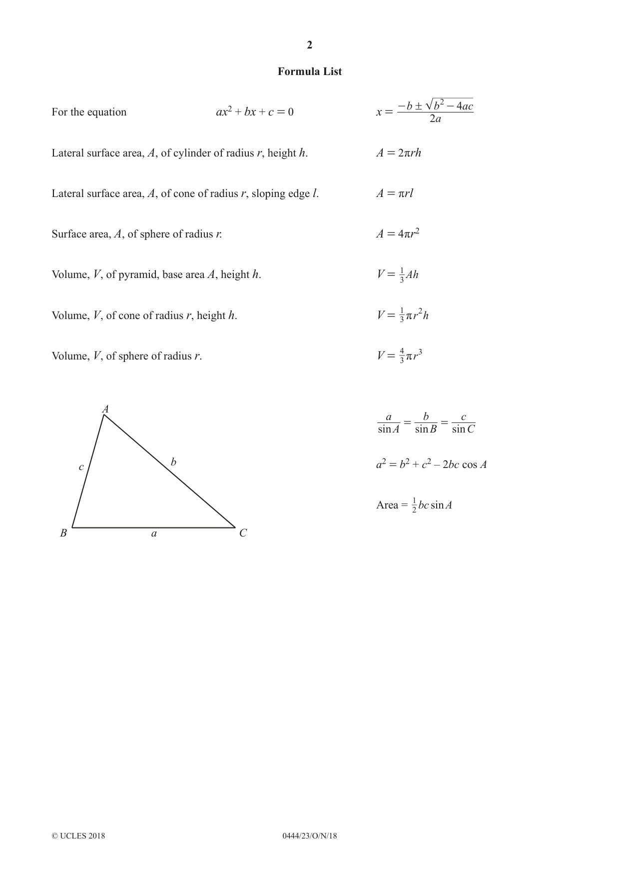 Cambridge IGCSE Mathematics (US) 0444 2018 Oct/Nov Paper 2 · Variant 3 question paper, page 2 of 12