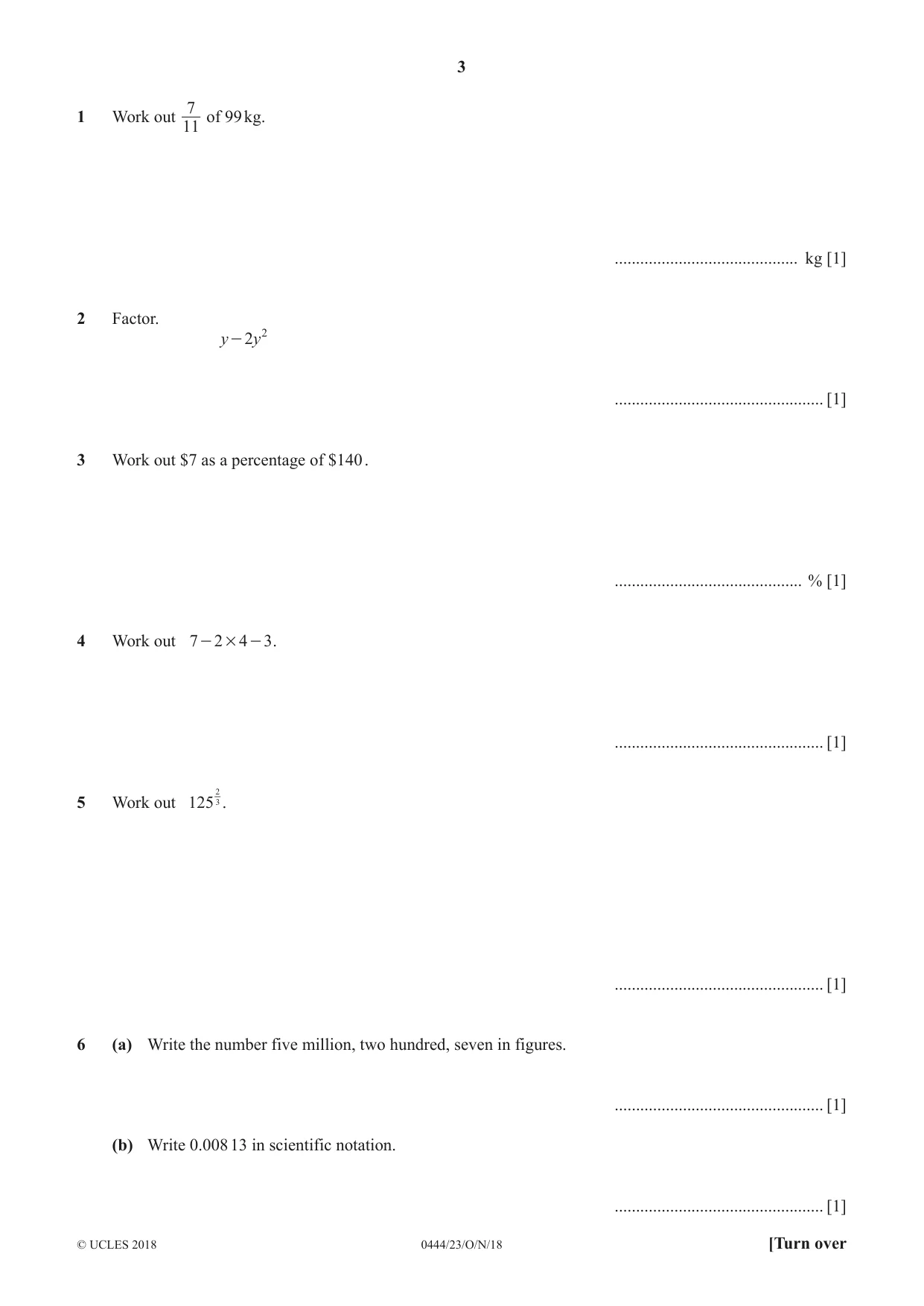 Cambridge IGCSE Mathematics (US) 0444 2018 Oct/Nov Paper 2 · Variant 3 question paper, page 3 of 12
