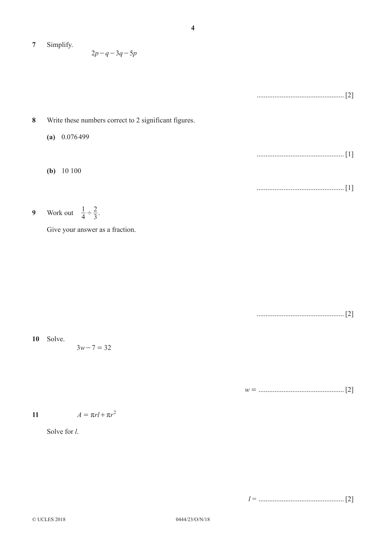 Cambridge IGCSE Mathematics (US) 0444 2018 Oct/Nov Paper 2 · Variant 3 question paper, page 4 of 12