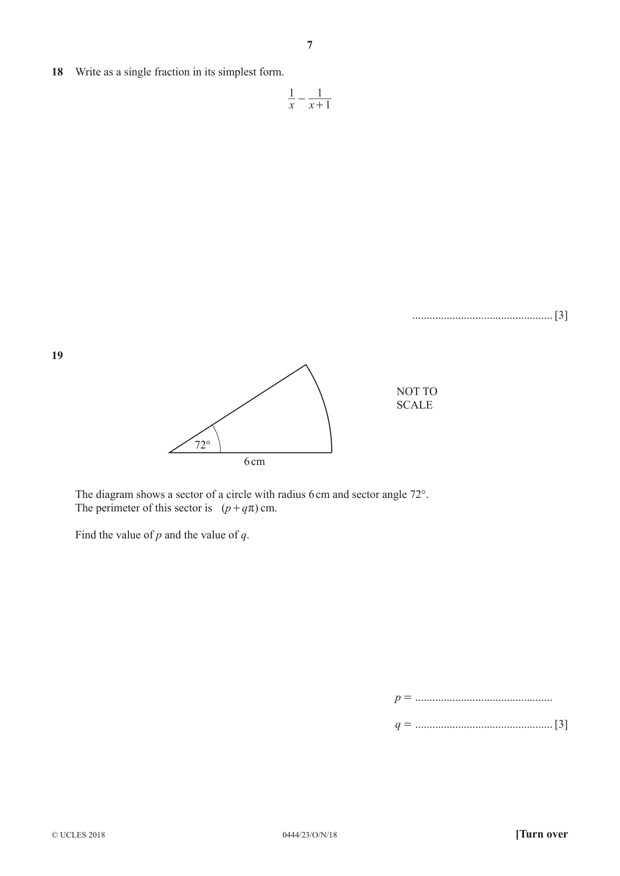 Cambridge IGCSE Mathematics (US) 0444 2018 Oct/Nov Paper 2 · Variant 3 question paper, page 7 of 12