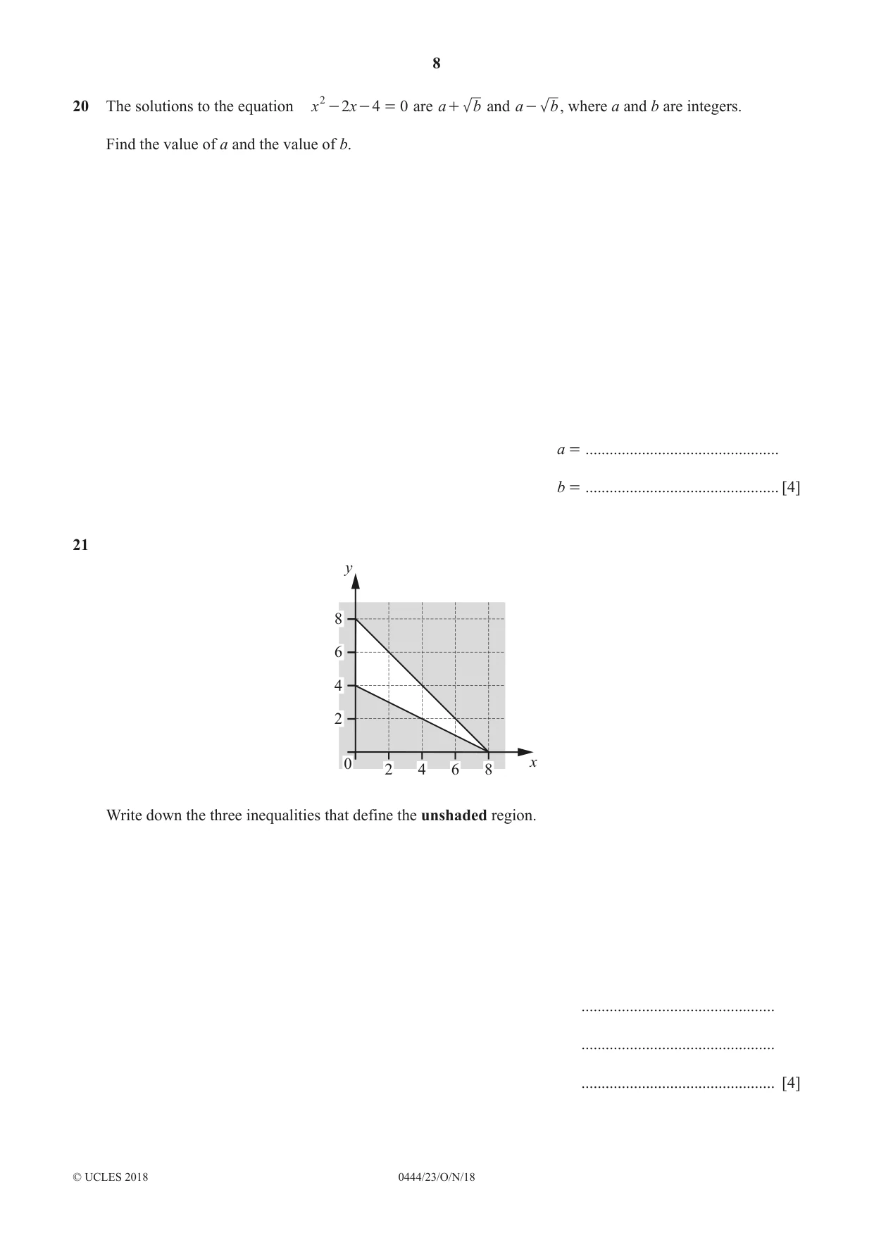 Cambridge IGCSE Mathematics (US) 0444 2018 Oct/Nov Paper 2 · Variant 3 question paper, page 8 of 12