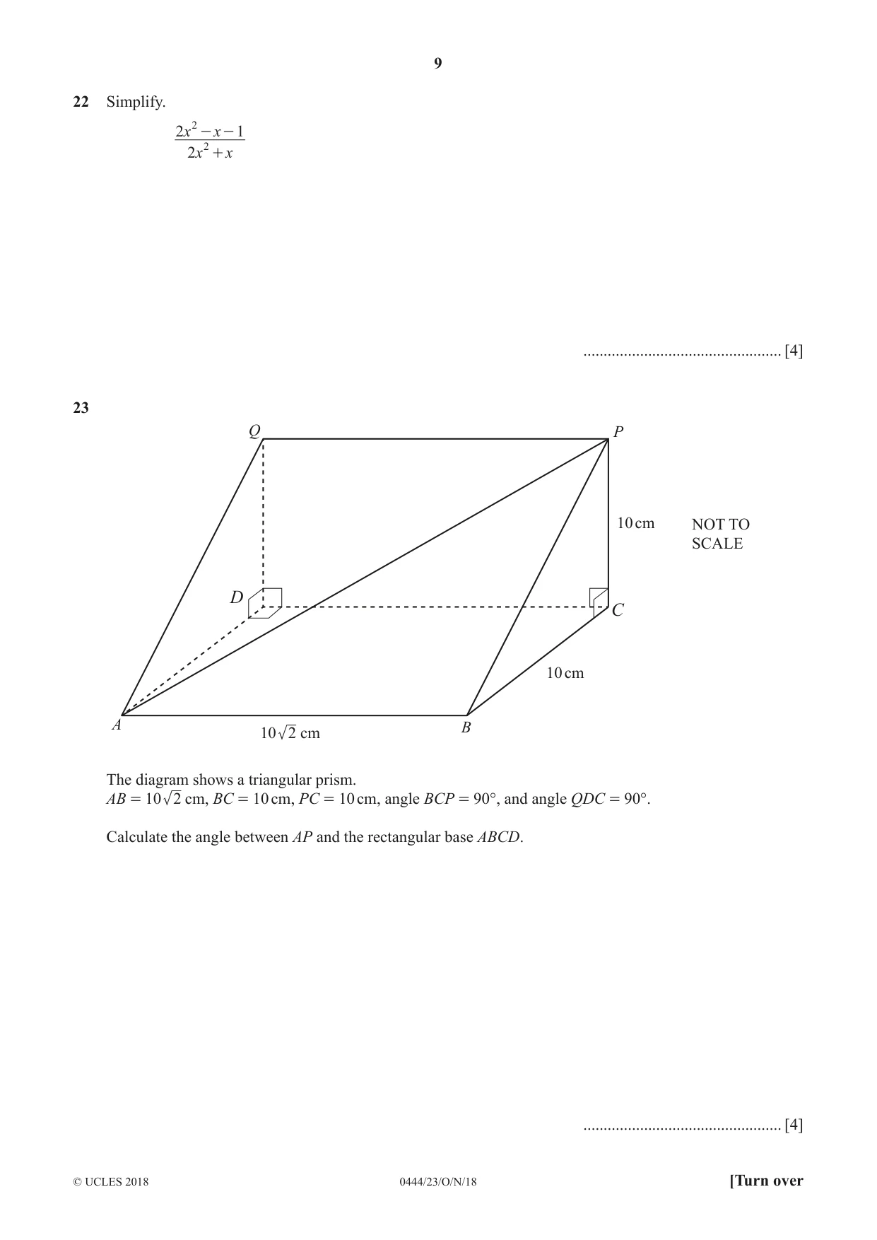 Cambridge IGCSE Mathematics (US) 0444 2018 Oct/Nov Paper 2 · Variant 3 question paper, page 9 of 12