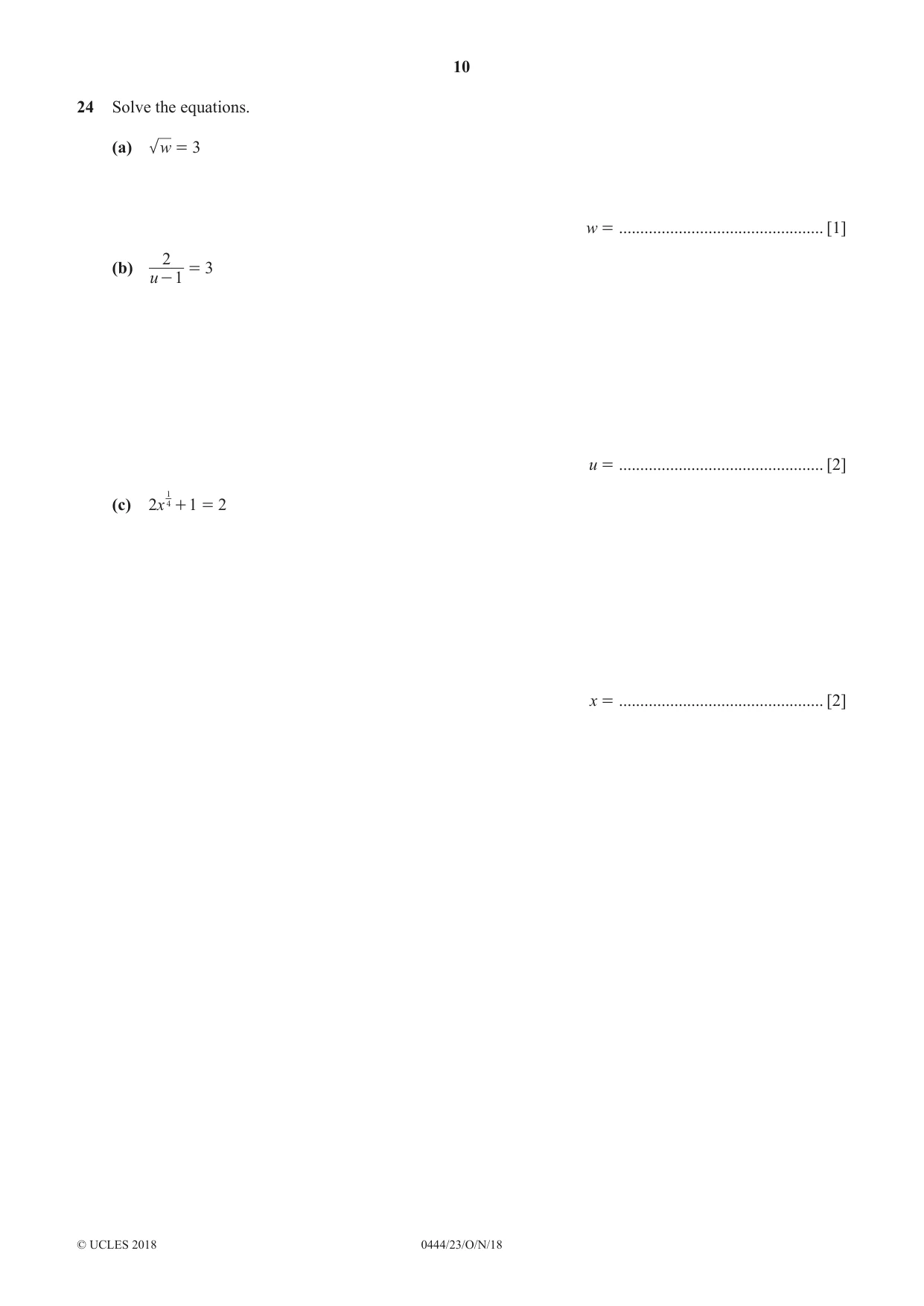 Cambridge IGCSE Mathematics (US) 0444 2018 Oct/Nov Paper 2 · Variant 3 question paper, page 10 of 12