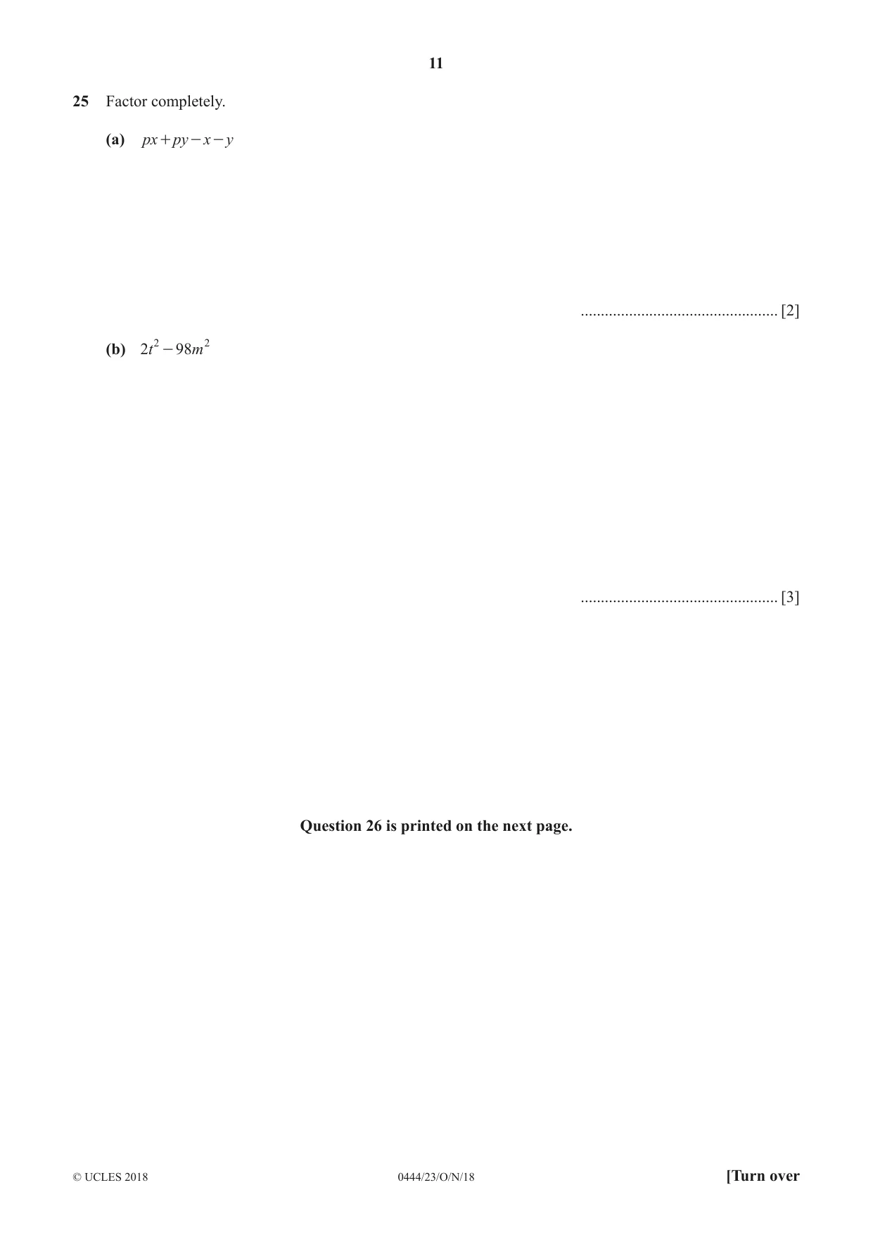 Cambridge IGCSE Mathematics (US) 0444 2018 Oct/Nov Paper 2 · Variant 3 question paper, page 11 of 12