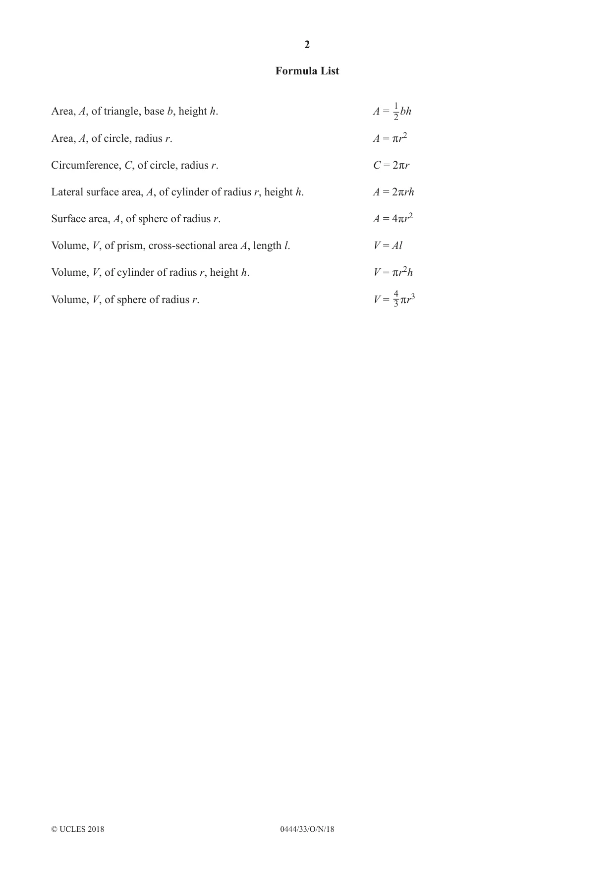 Cambridge IGCSE Mathematics (US) 0444 2018 Oct/Nov Paper 3 · Variant 3 question paper, page 2 of 16
