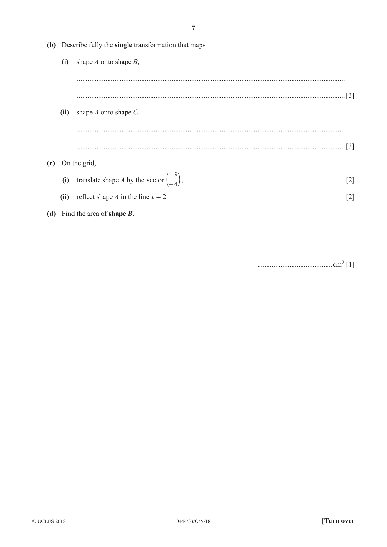 Cambridge IGCSE Mathematics (US) 0444 2018 Oct/Nov Paper 3 · Variant 3 question paper, page 7 of 16