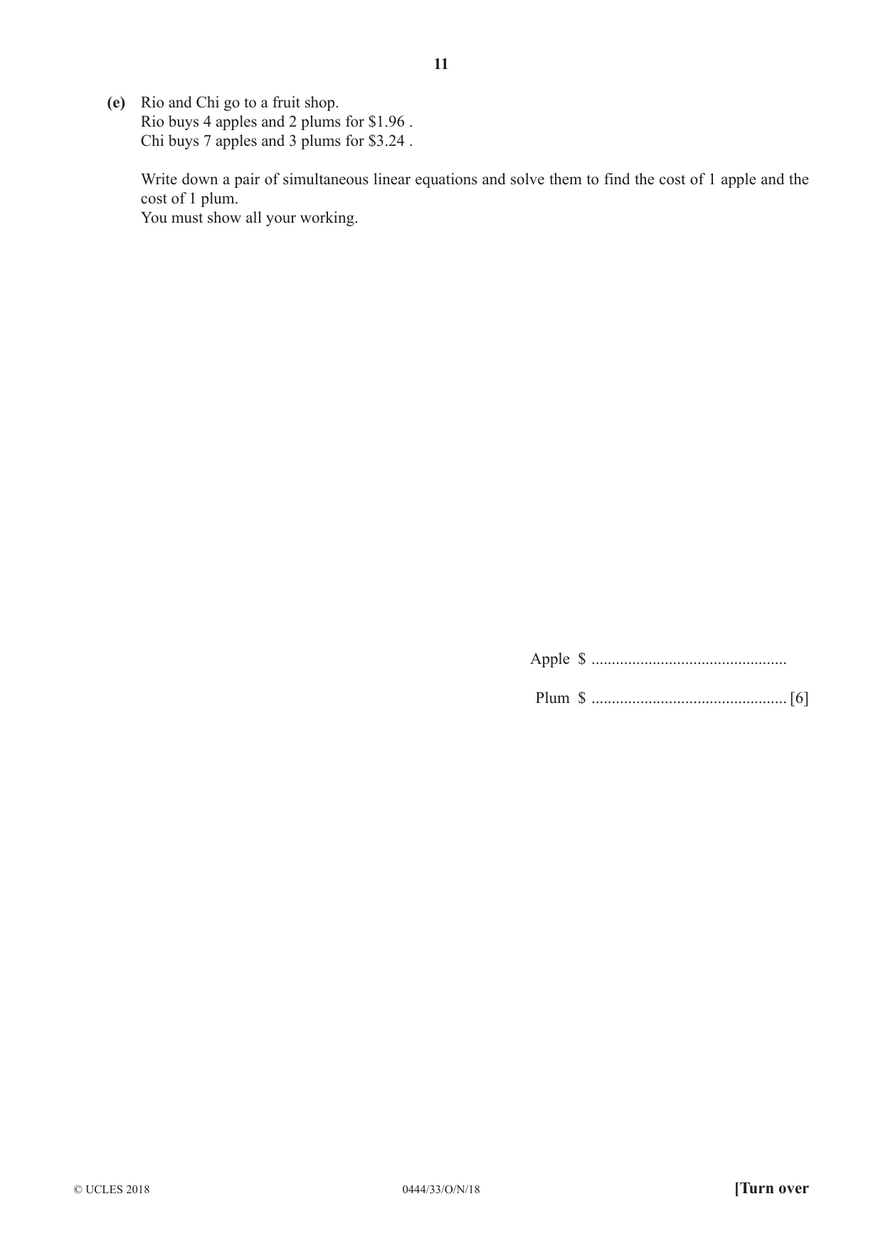 Cambridge IGCSE Mathematics (US) 0444 2018 Oct/Nov Paper 3 · Variant 3 question paper, page 11 of 16