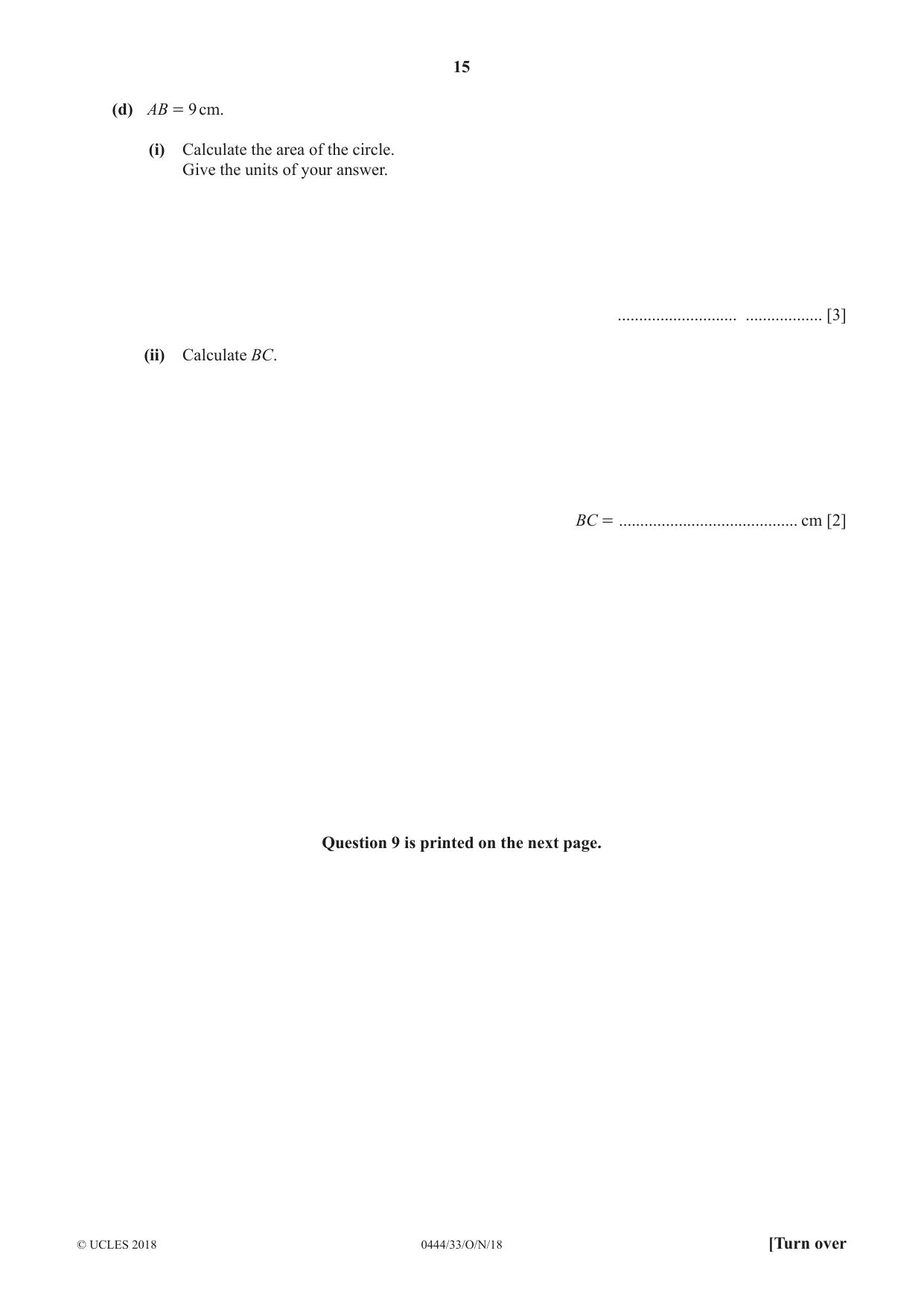 Cambridge IGCSE Mathematics (US) 0444 2018 Oct/Nov Paper 3 · Variant 3 question paper, page 15 of 16