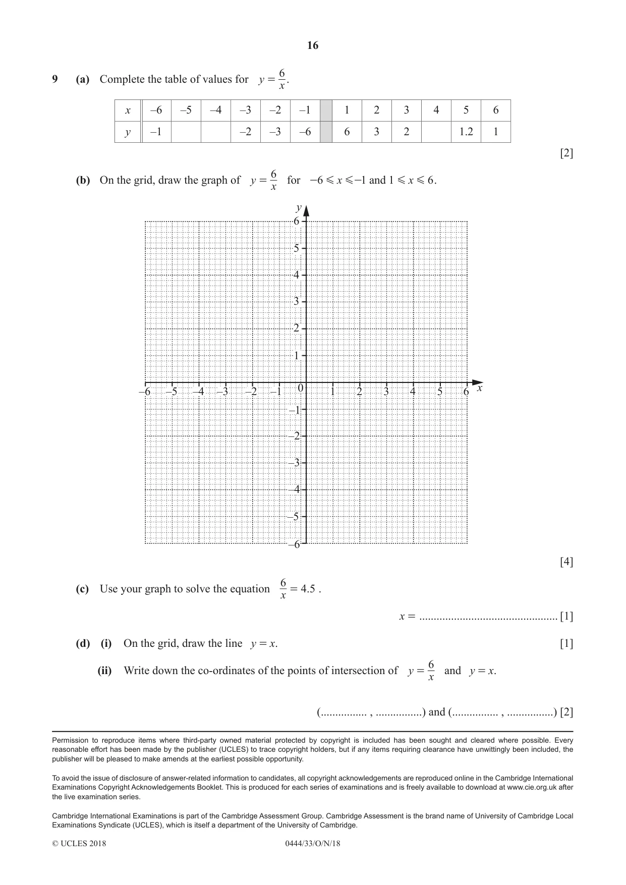 Cambridge IGCSE Mathematics (US) 0444 2018 Oct/Nov Paper 3 · Variant 3 question paper, page 16 of 16