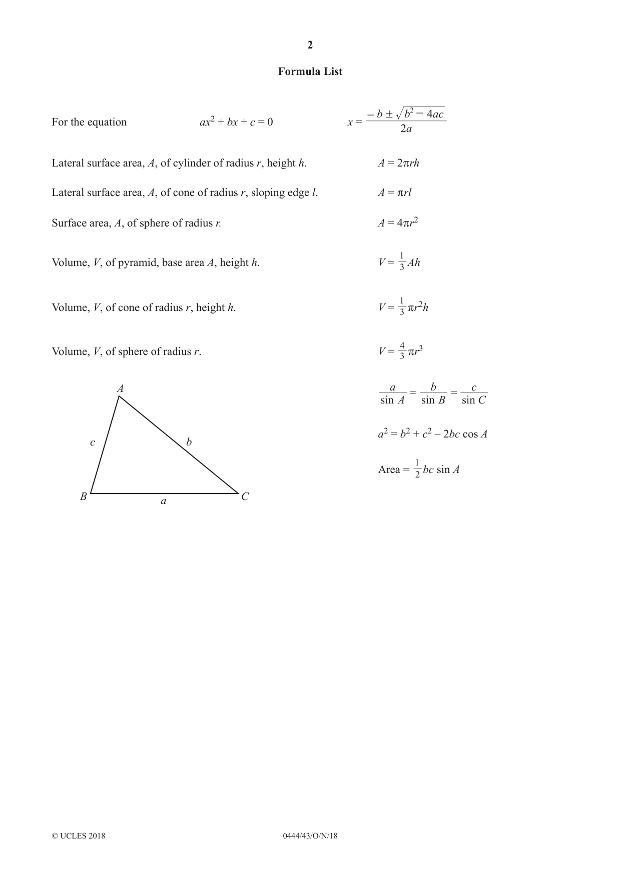 Cambridge IGCSE Mathematics (US) 0444 2018 Oct/Nov Paper 4 · Variant 3 question paper, page 2 of 20