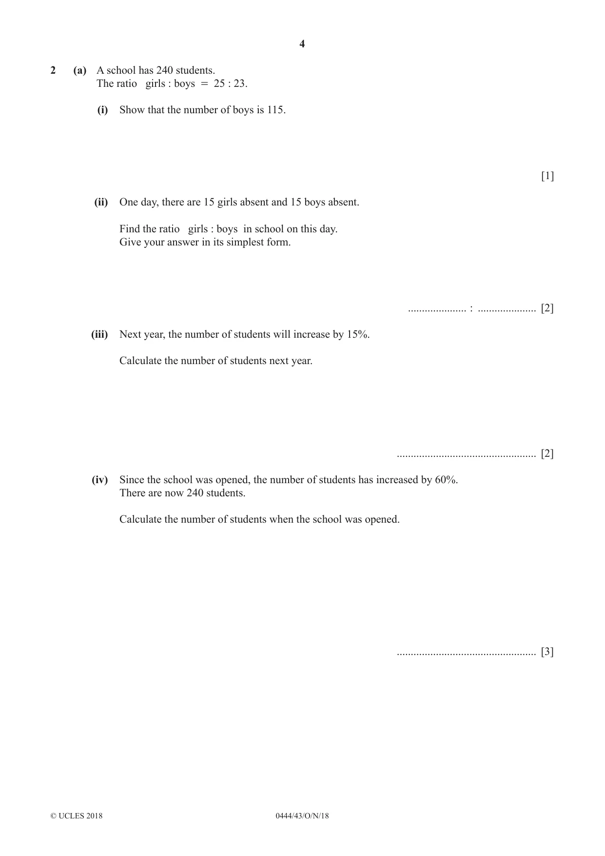 Cambridge IGCSE Mathematics (US) 0444 2018 Oct/Nov Paper 4 · Variant 3 question paper, page 4 of 20