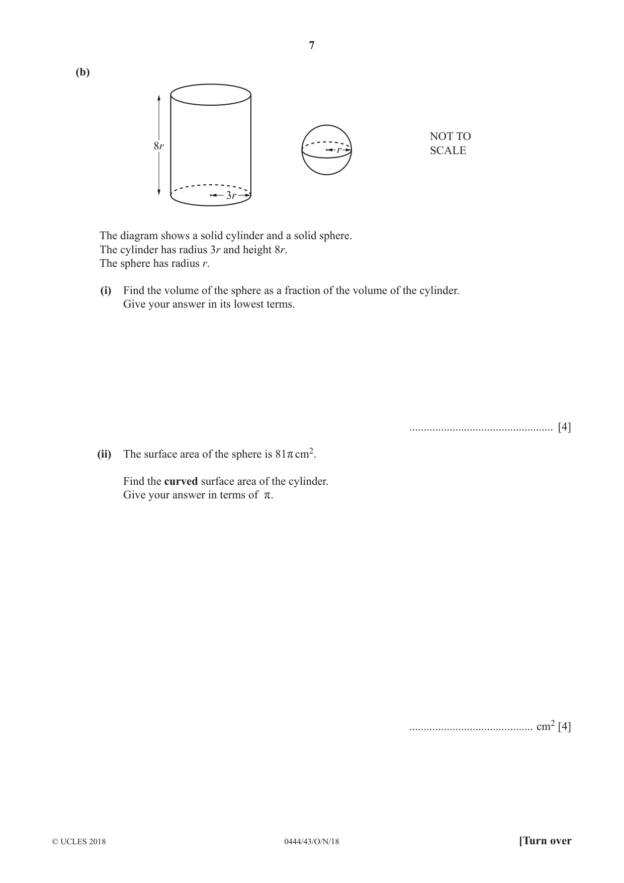Cambridge IGCSE Mathematics (US) 0444 2018 Oct/Nov Paper 4 · Variant 3 question paper, page 7 of 20