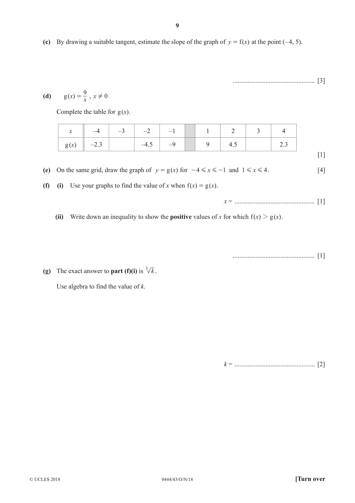 Cambridge IGCSE Mathematics (US) 0444 2018 Oct/Nov Paper 4 · Variant 3 question paper, page 9 of 20