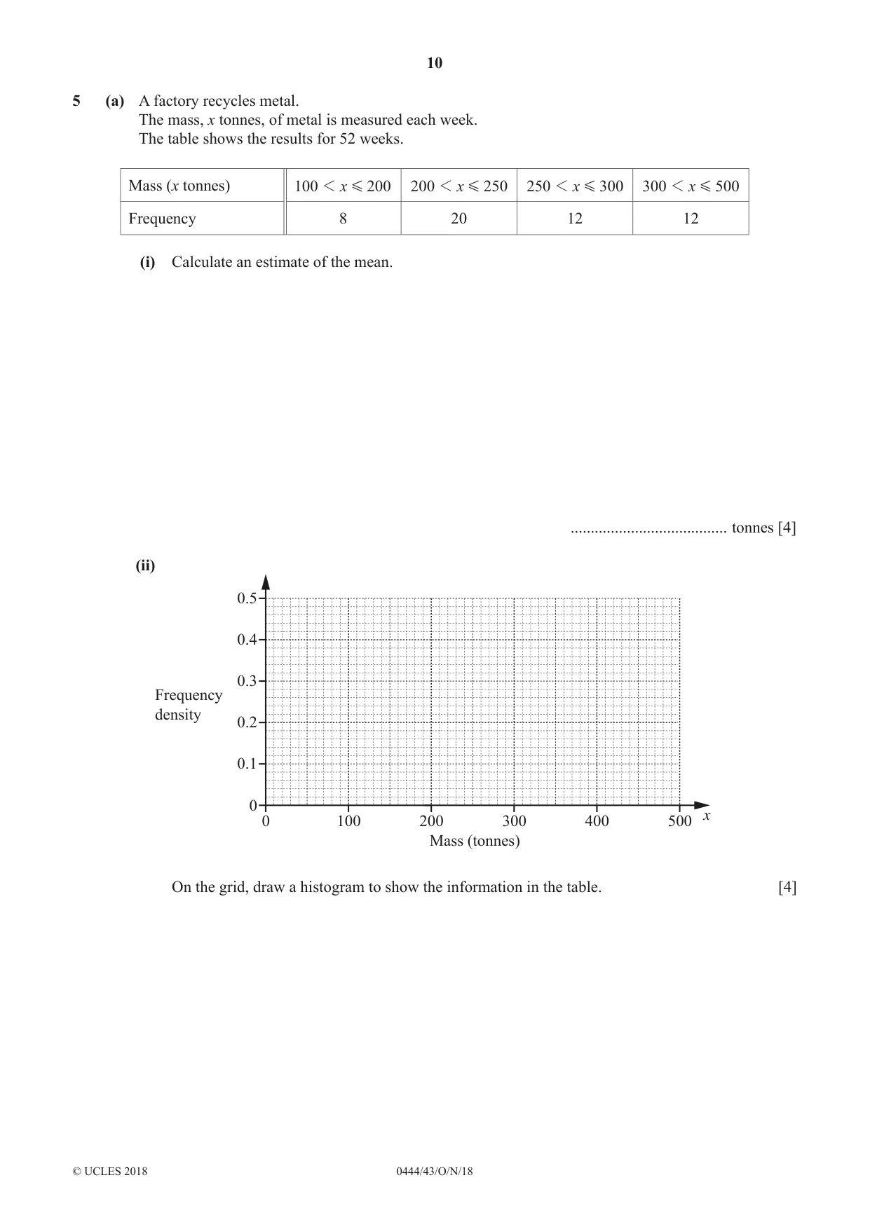 Cambridge IGCSE Mathematics (US) 0444 2018 Oct/Nov Paper 4 · Variant 3 question paper, page 10 of 20