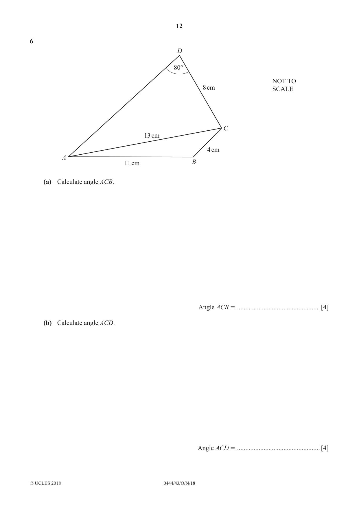 Cambridge IGCSE Mathematics (US) 0444 2018 Oct/Nov Paper 4 · Variant 3 question paper, page 12 of 20