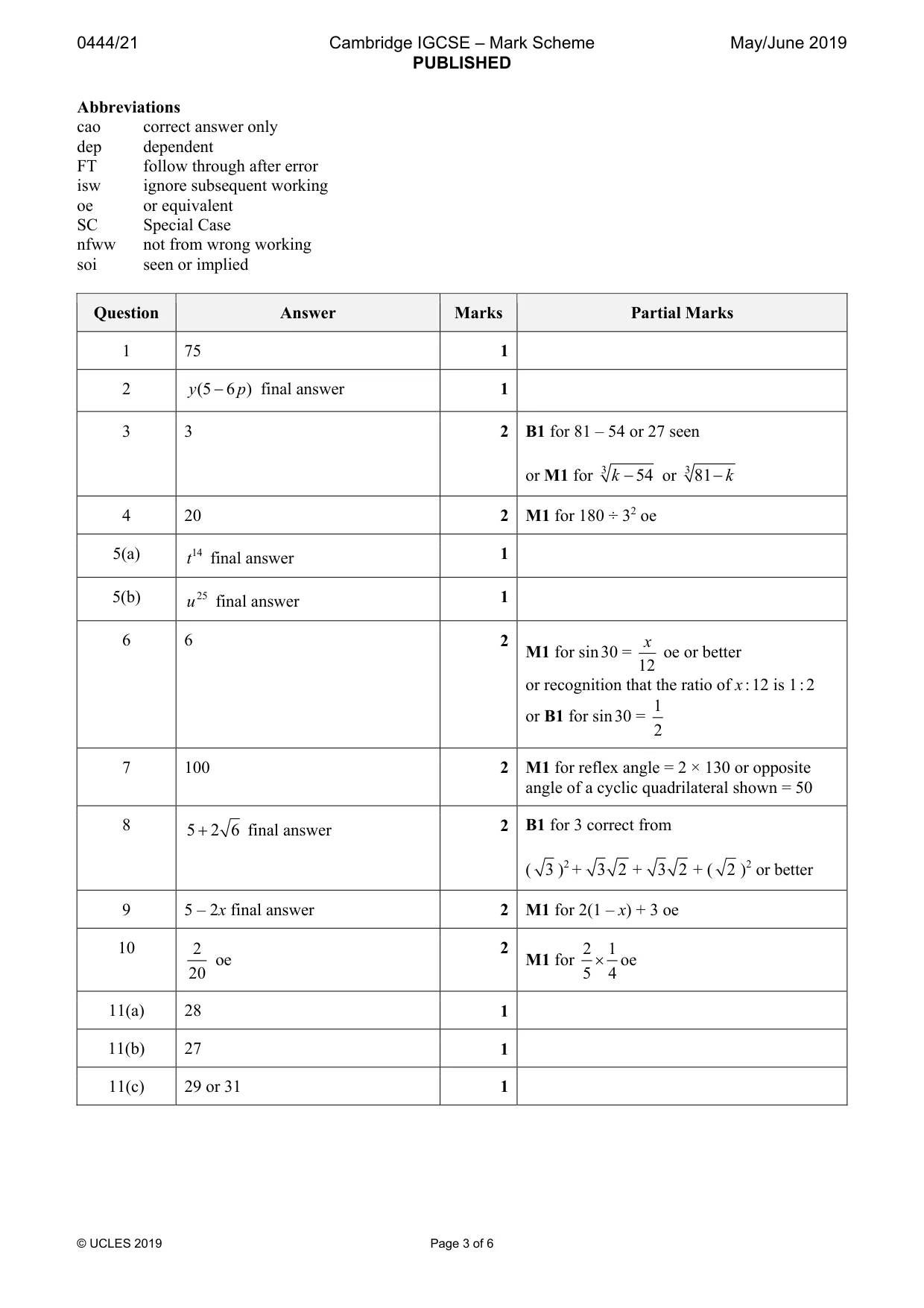 Mark scheme, page 3 of 6