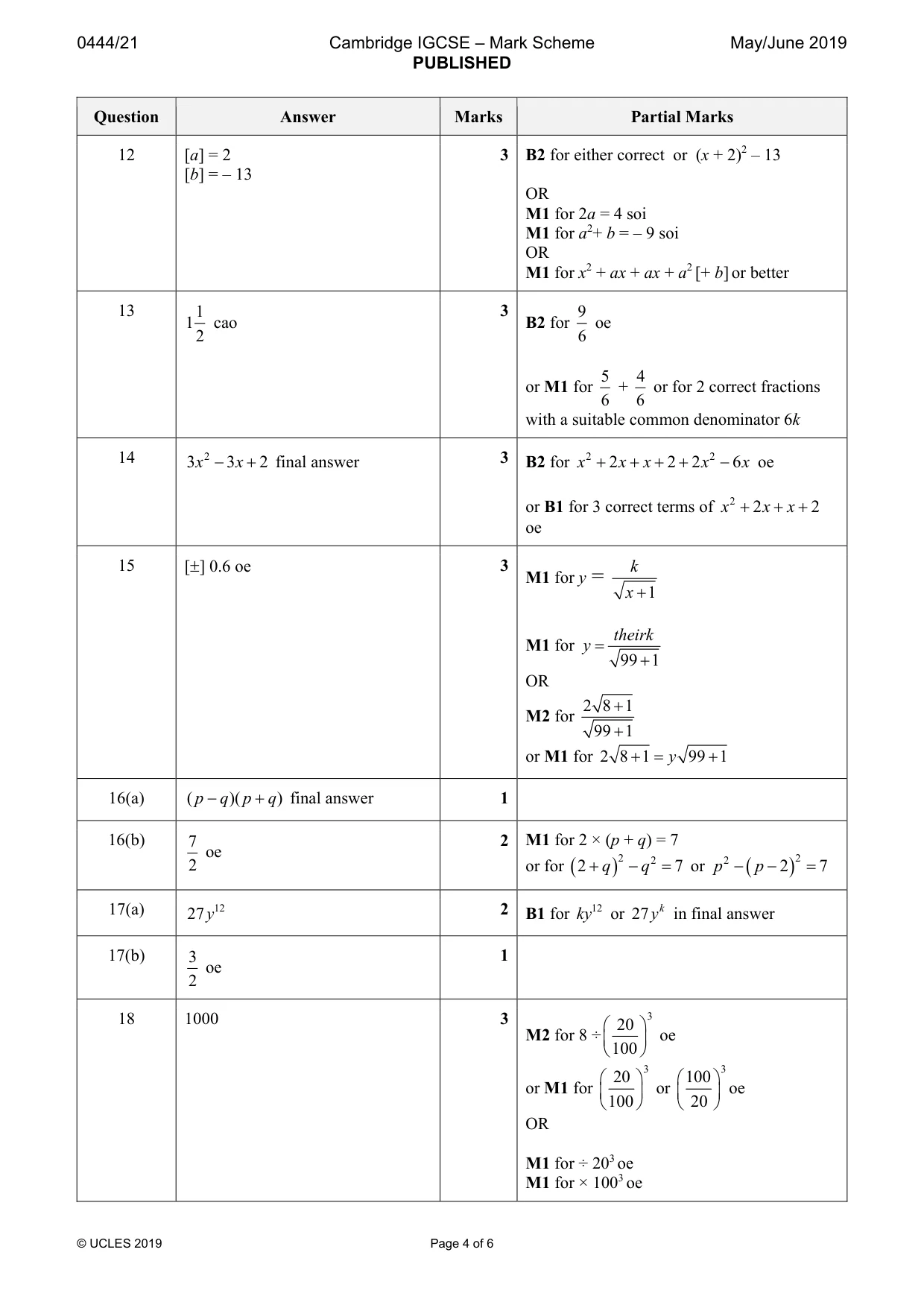 Mark scheme, page 4 of 6