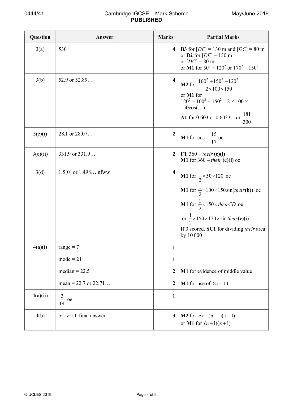 Mark scheme, page 4 of 8